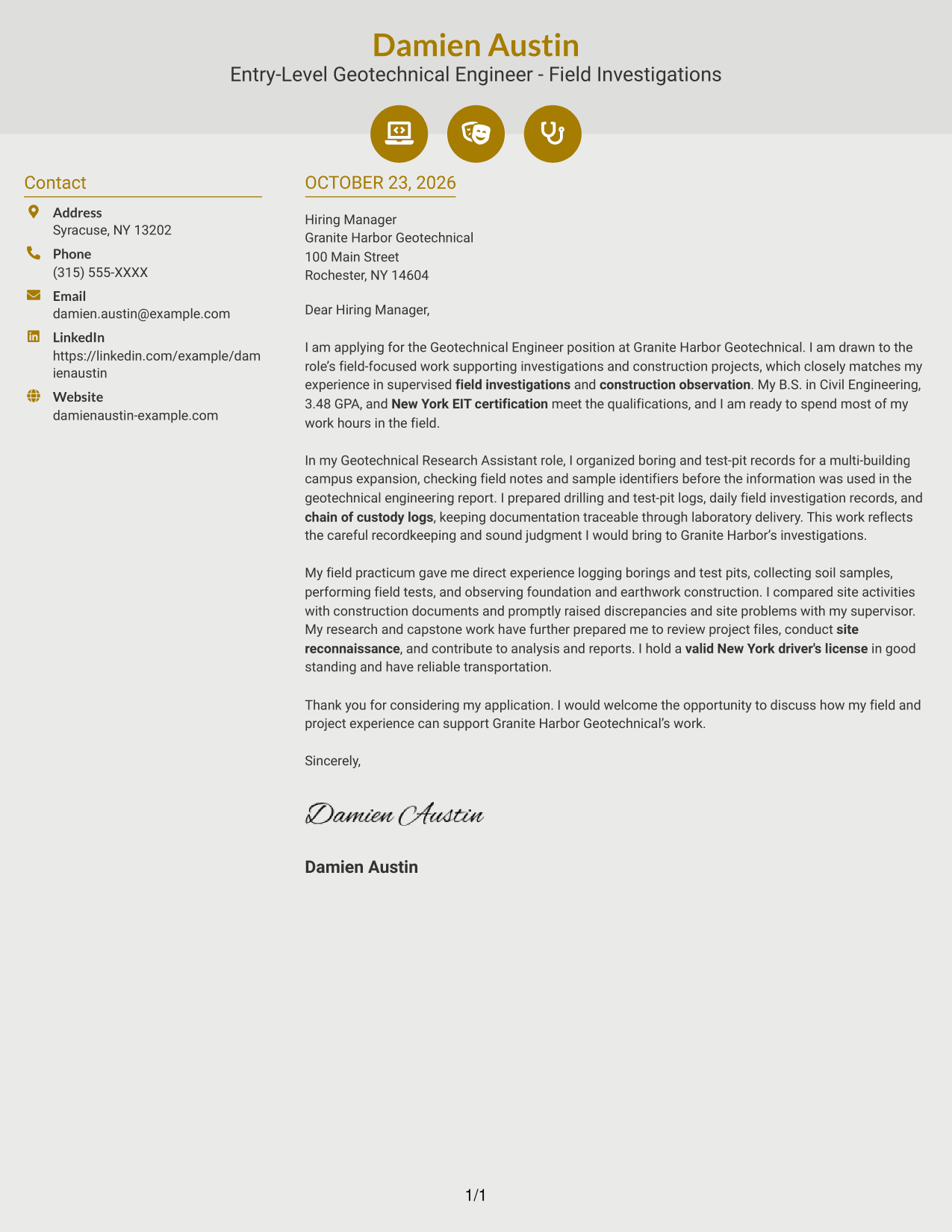 Cover letter example — page 1