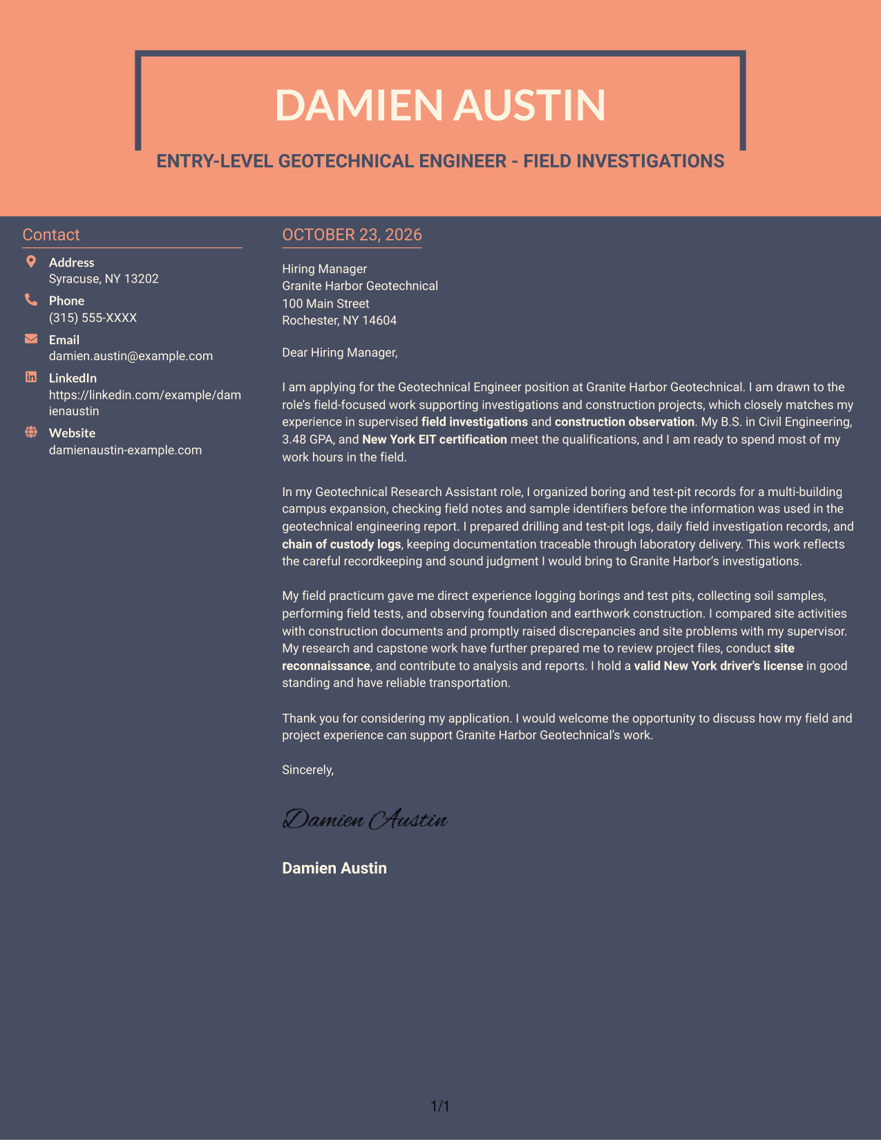 Cover letter example — page 1
