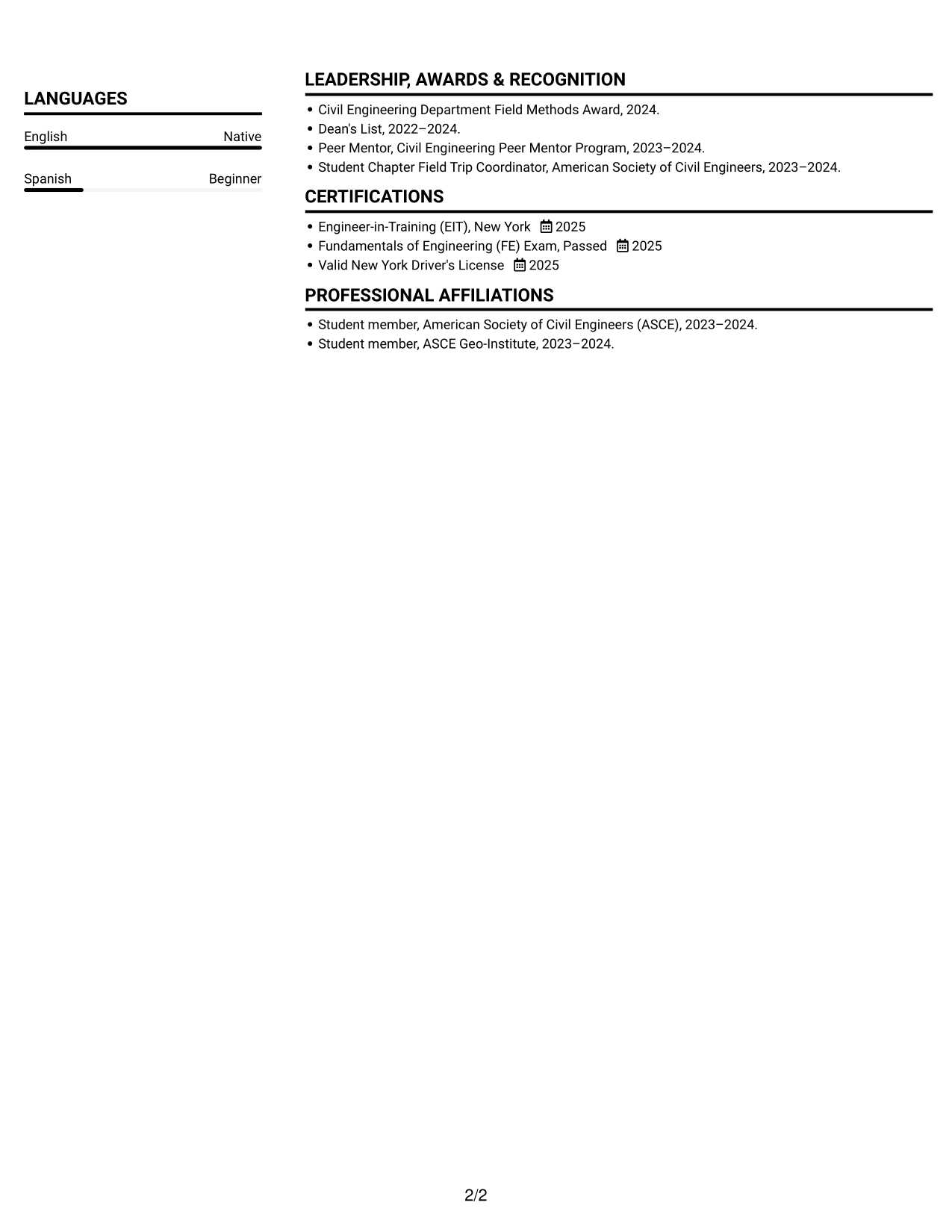 Resume example — page 2