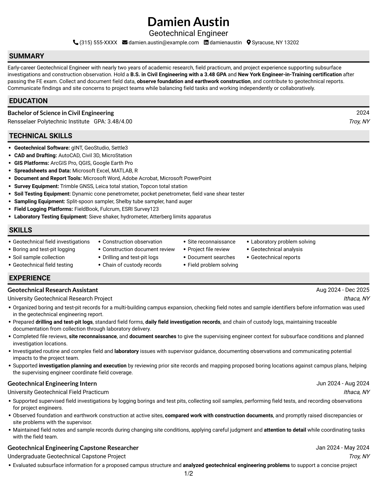 Resume example — page 1