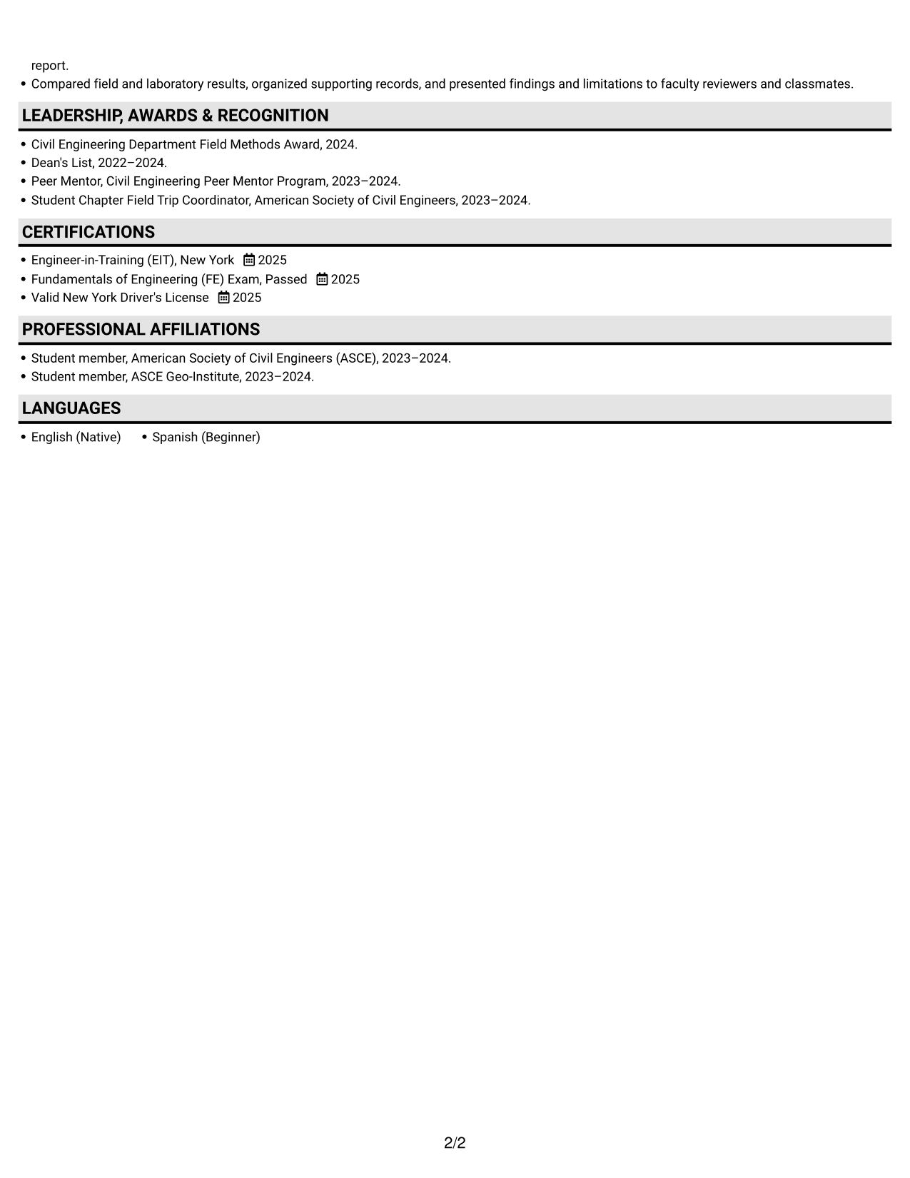 Resume example — page 2