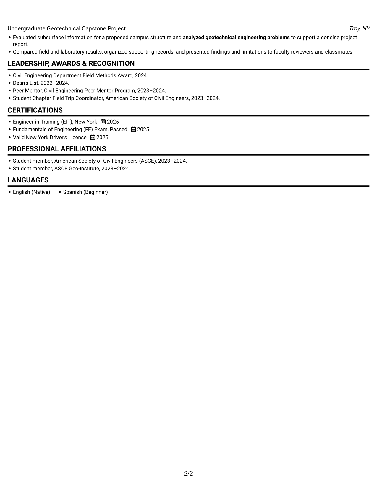 Resume example — page 2