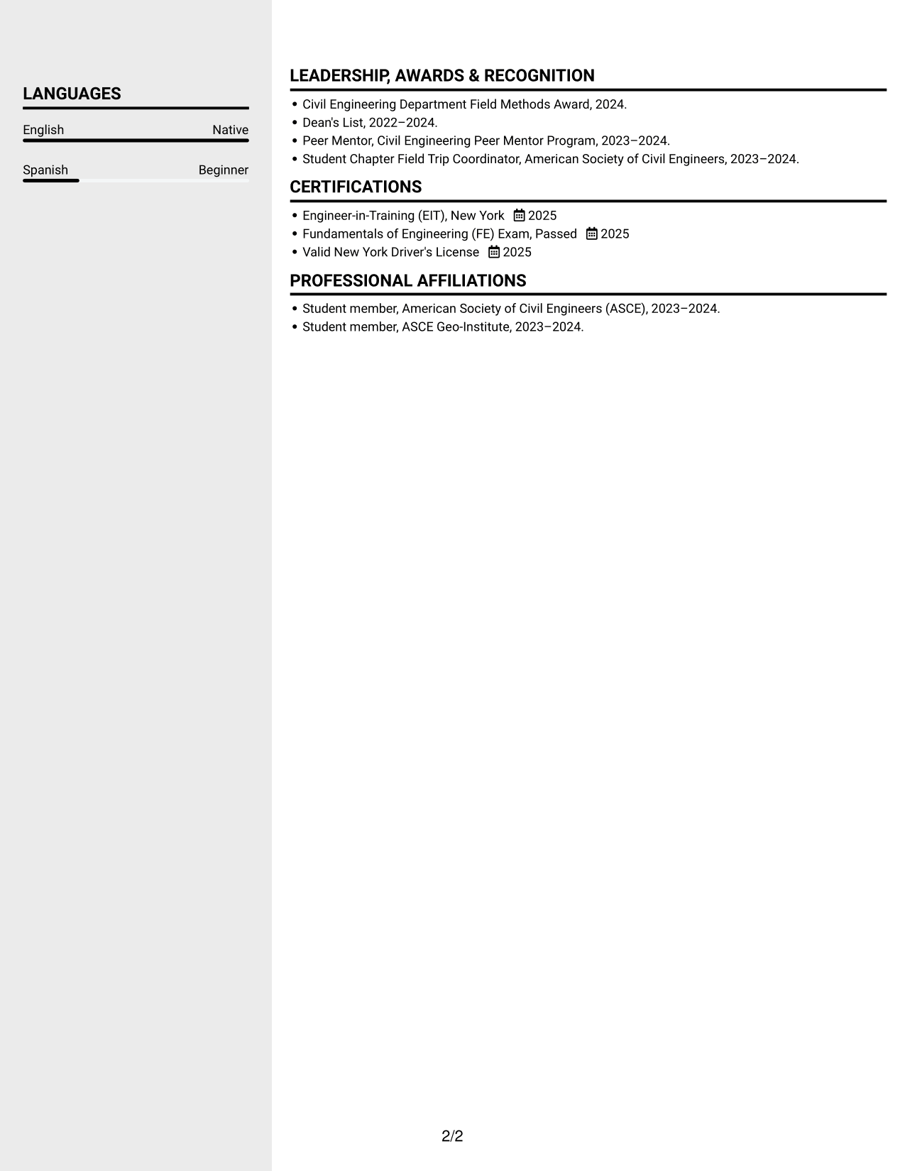 Resume example — page 2