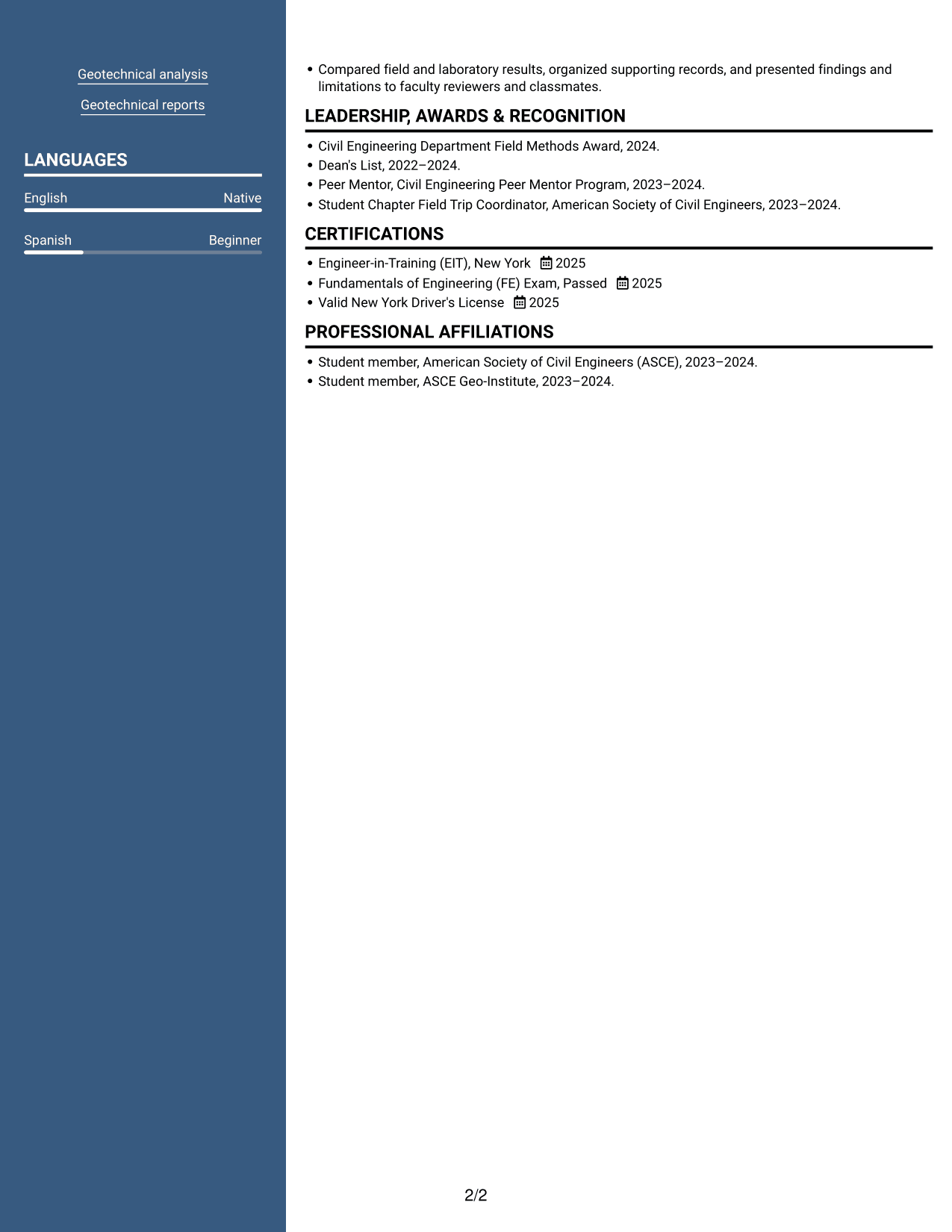 Resume example — page 2