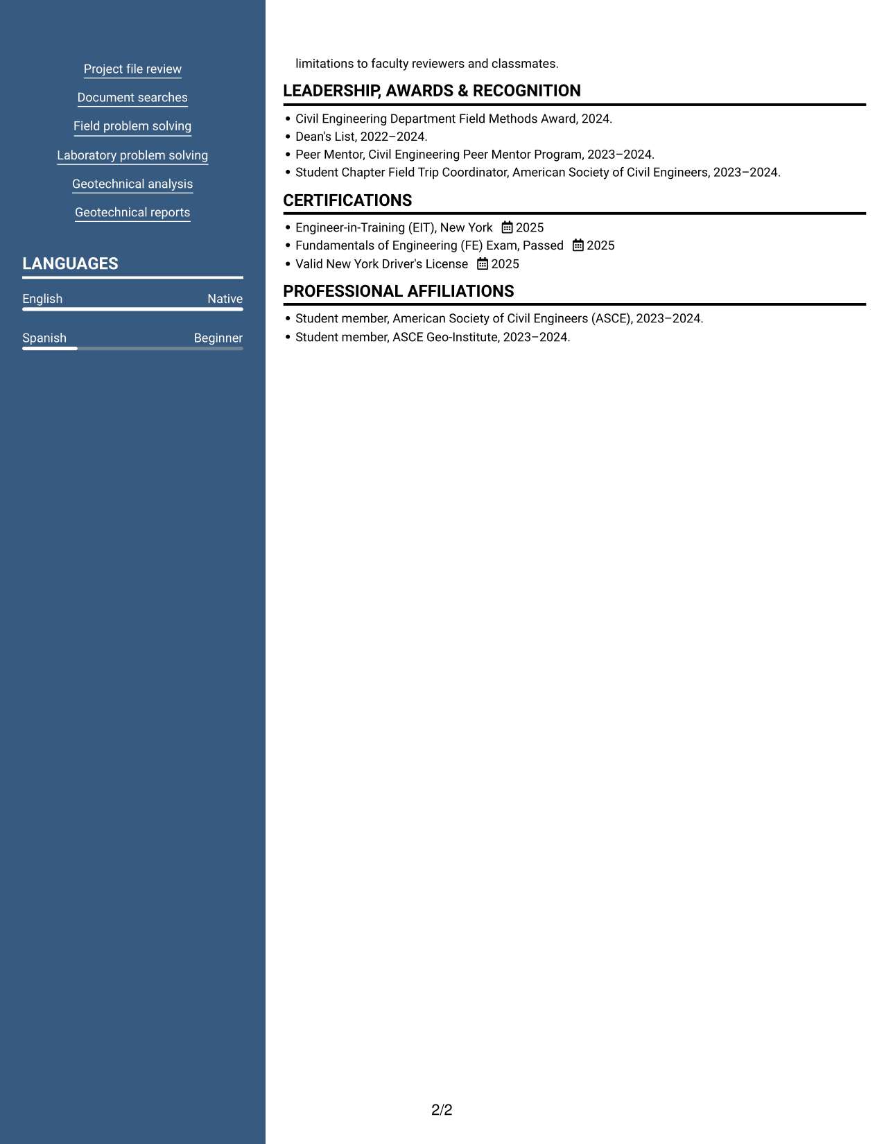 Resume example — page 2