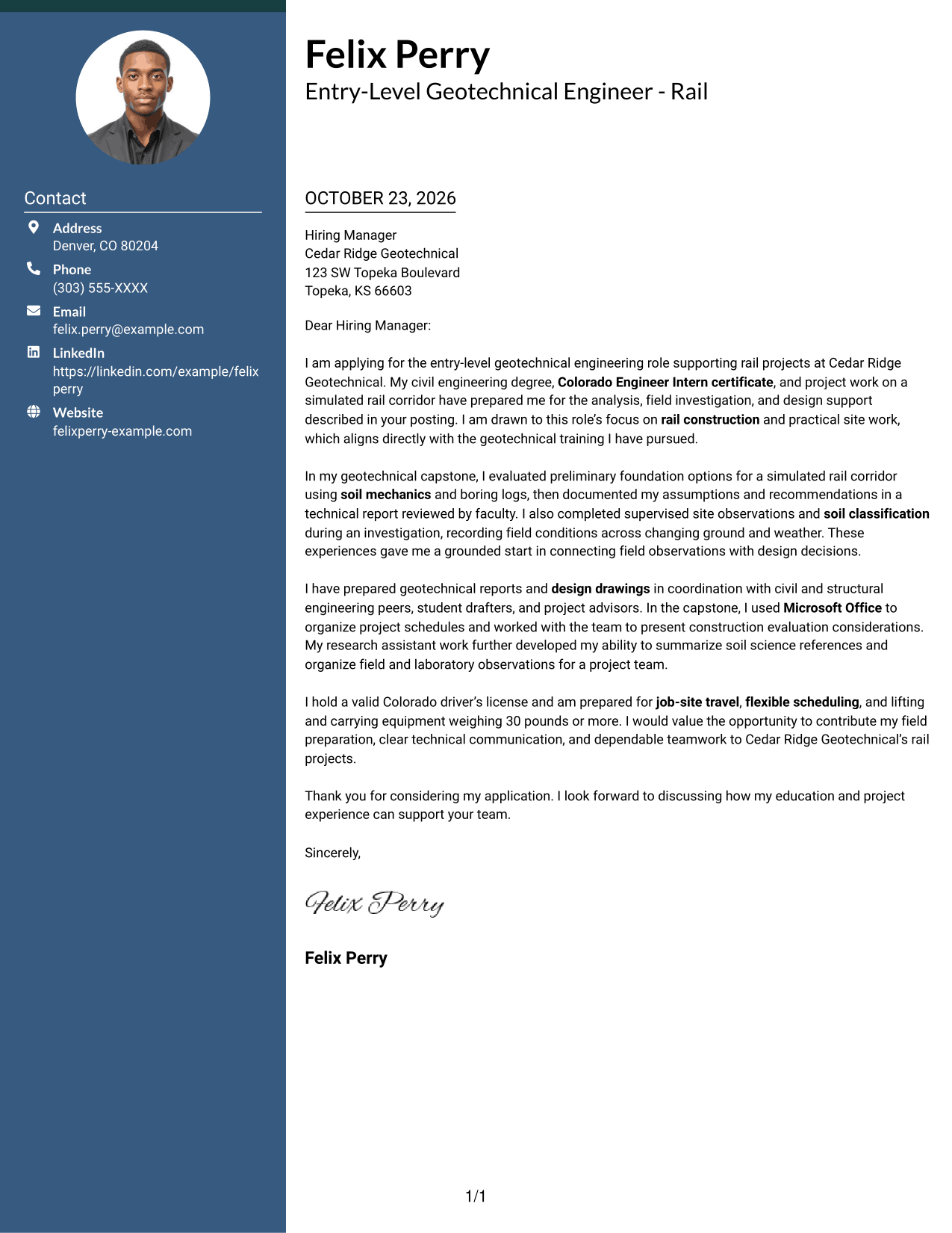 Cover letter example — page 1