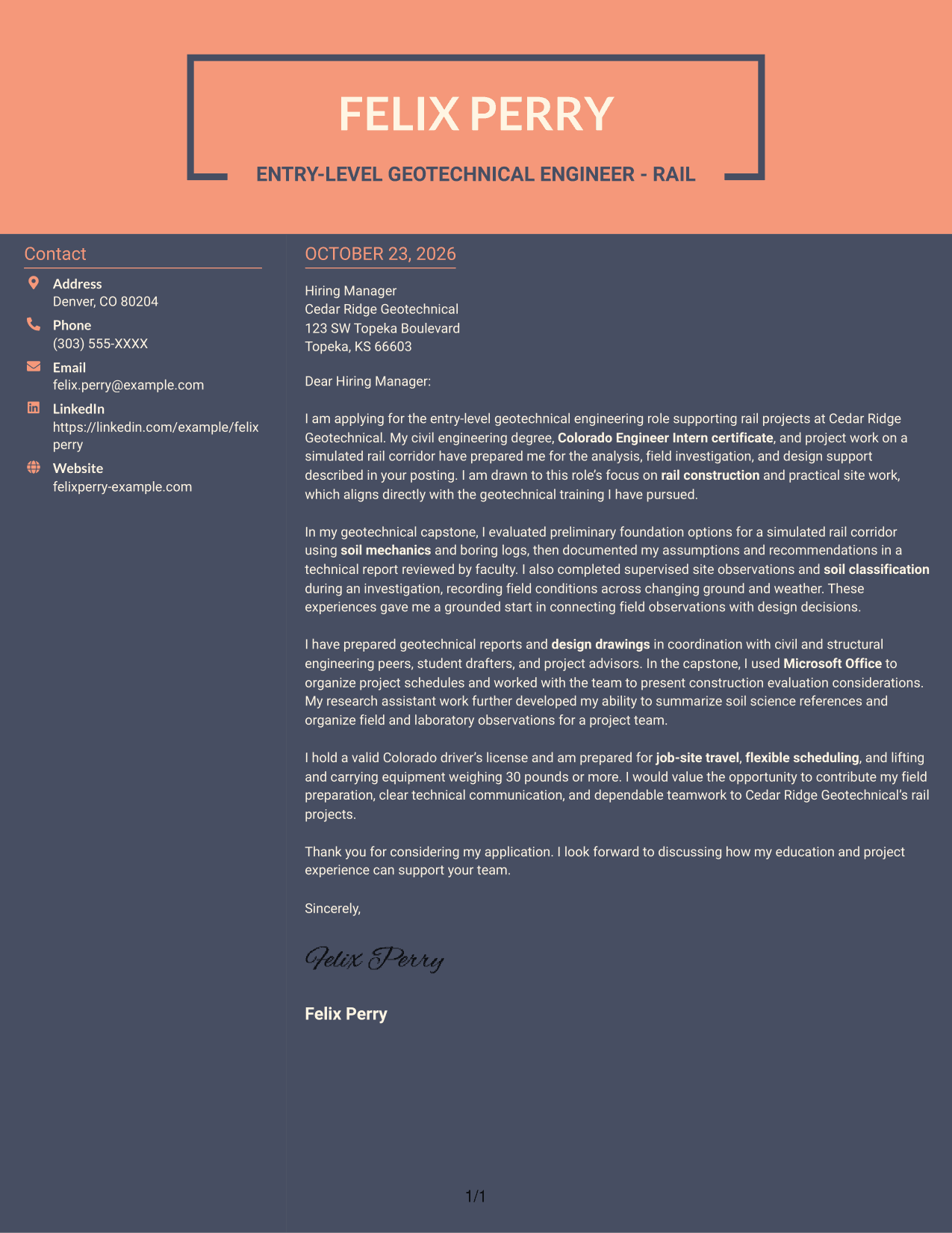 Cover letter example — page 1