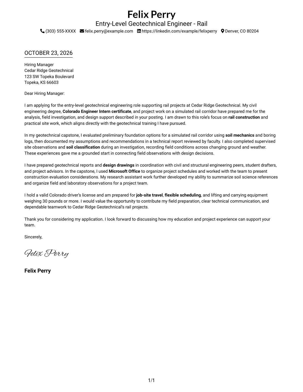 Cover letter example — page 1