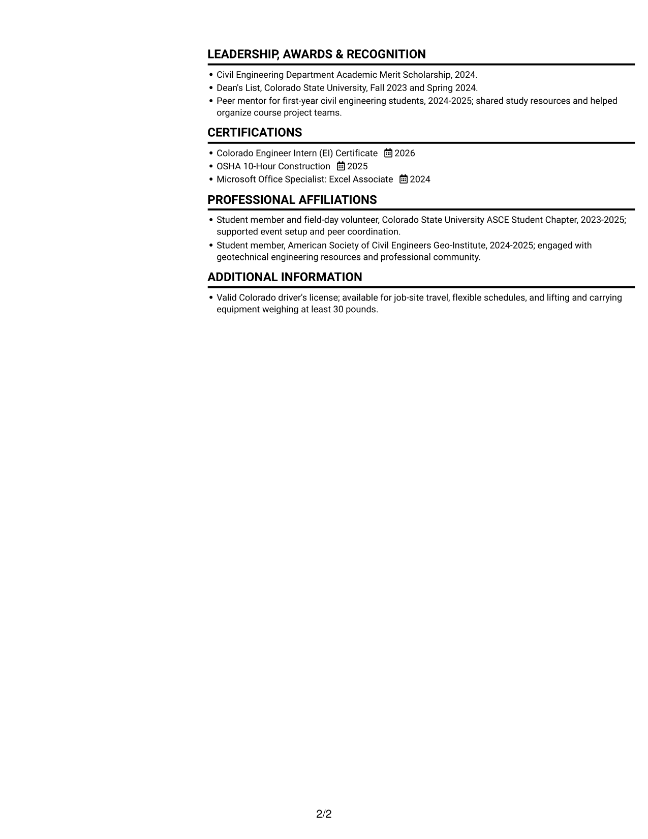 Resume example — page 2