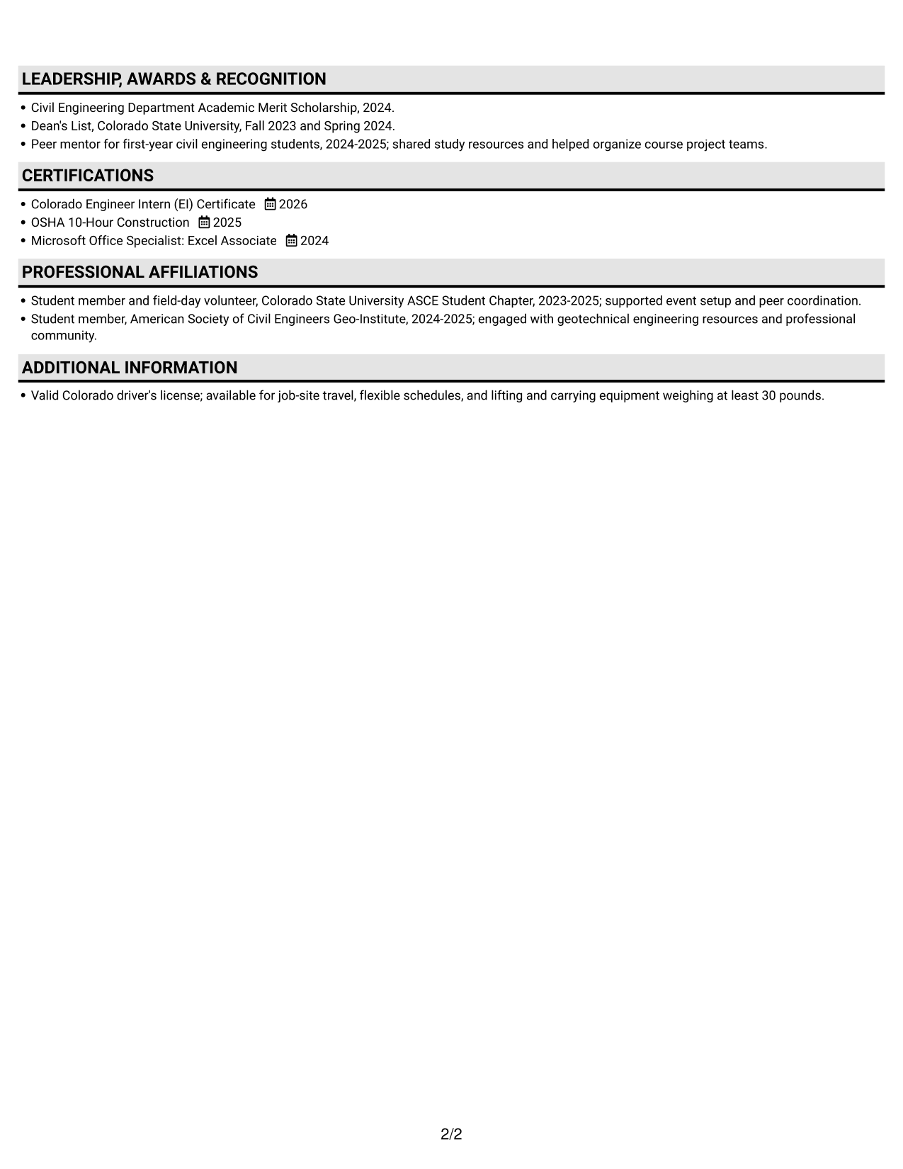 Resume example — page 2