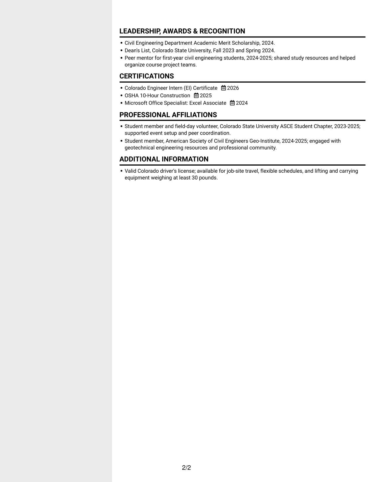 Resume example — page 2