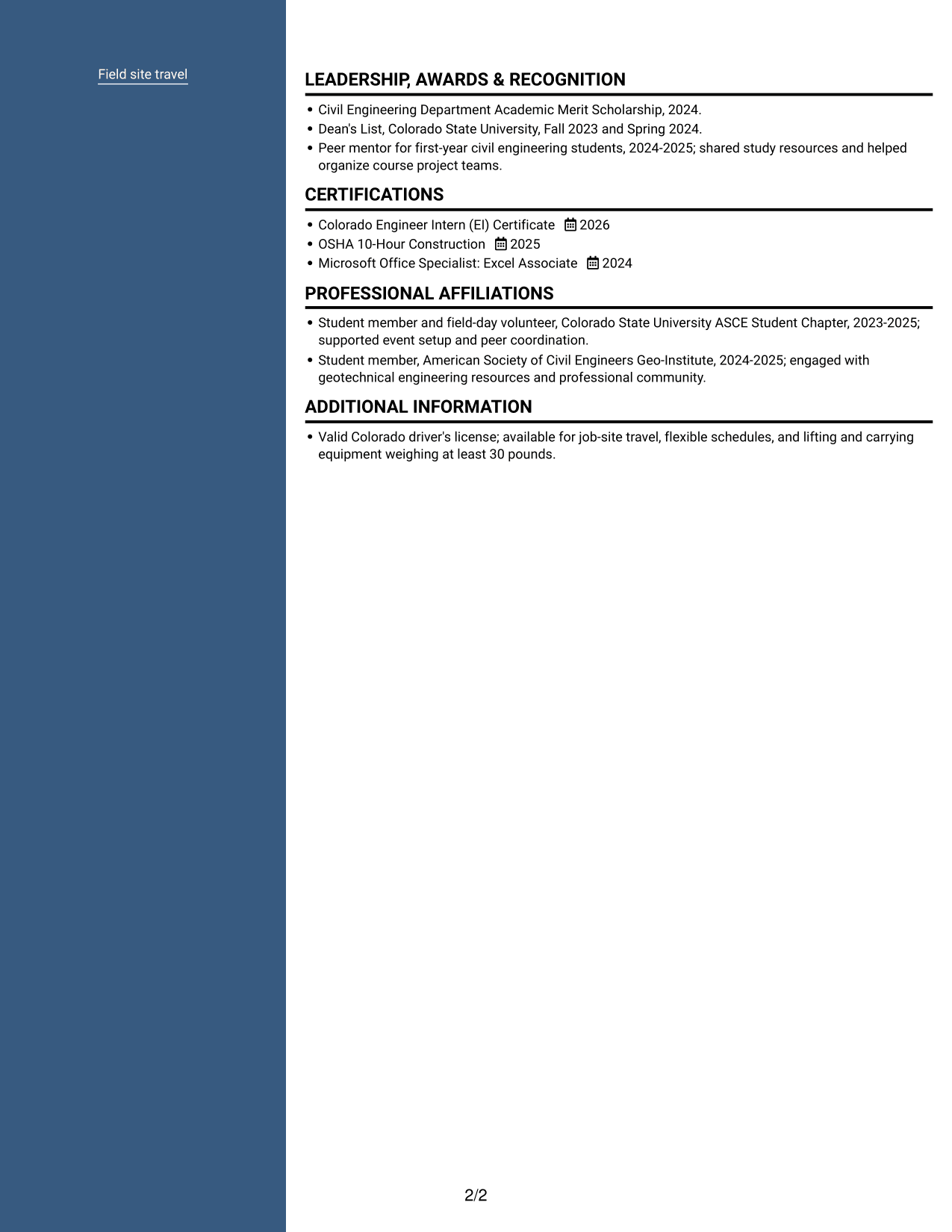 Resume example — page 2