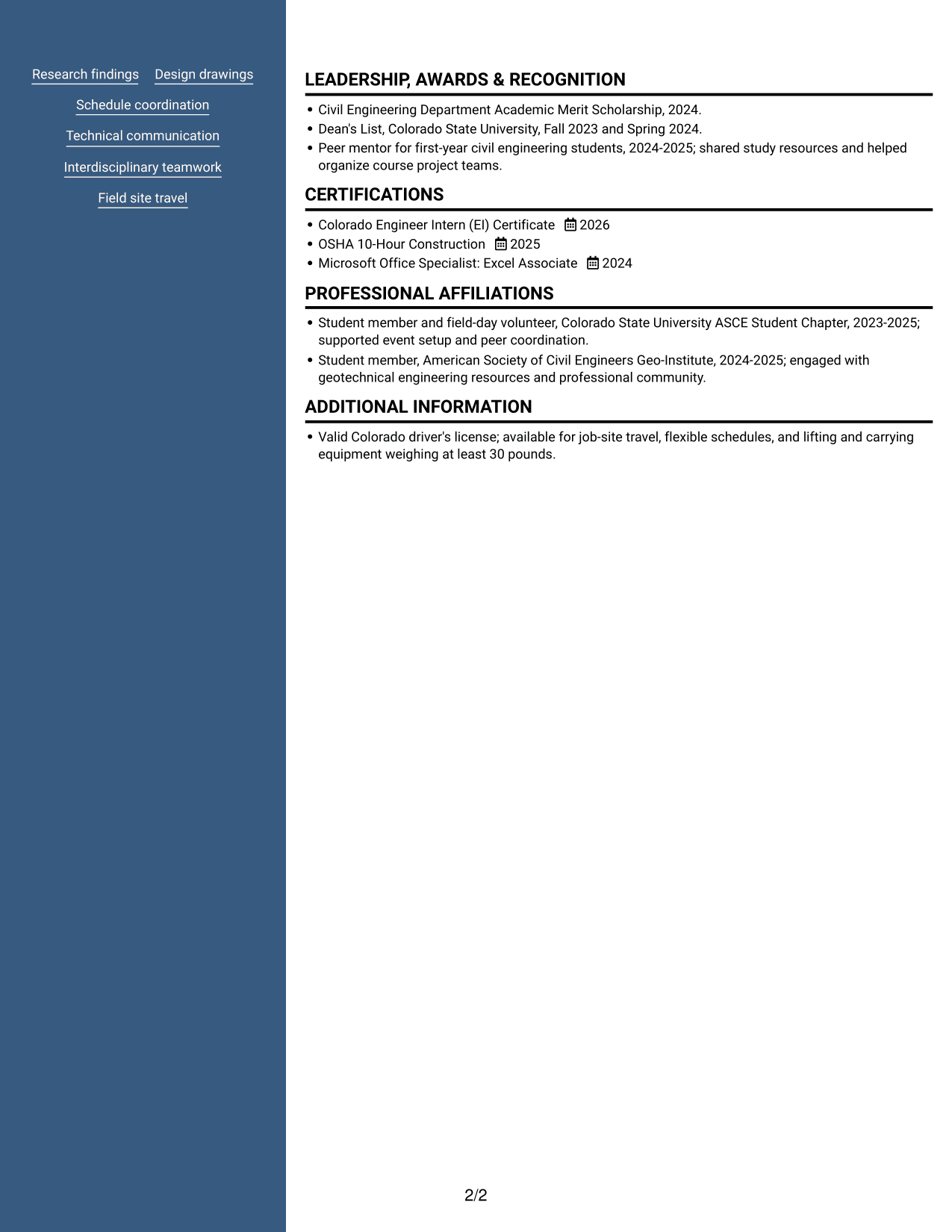 Resume example — page 2