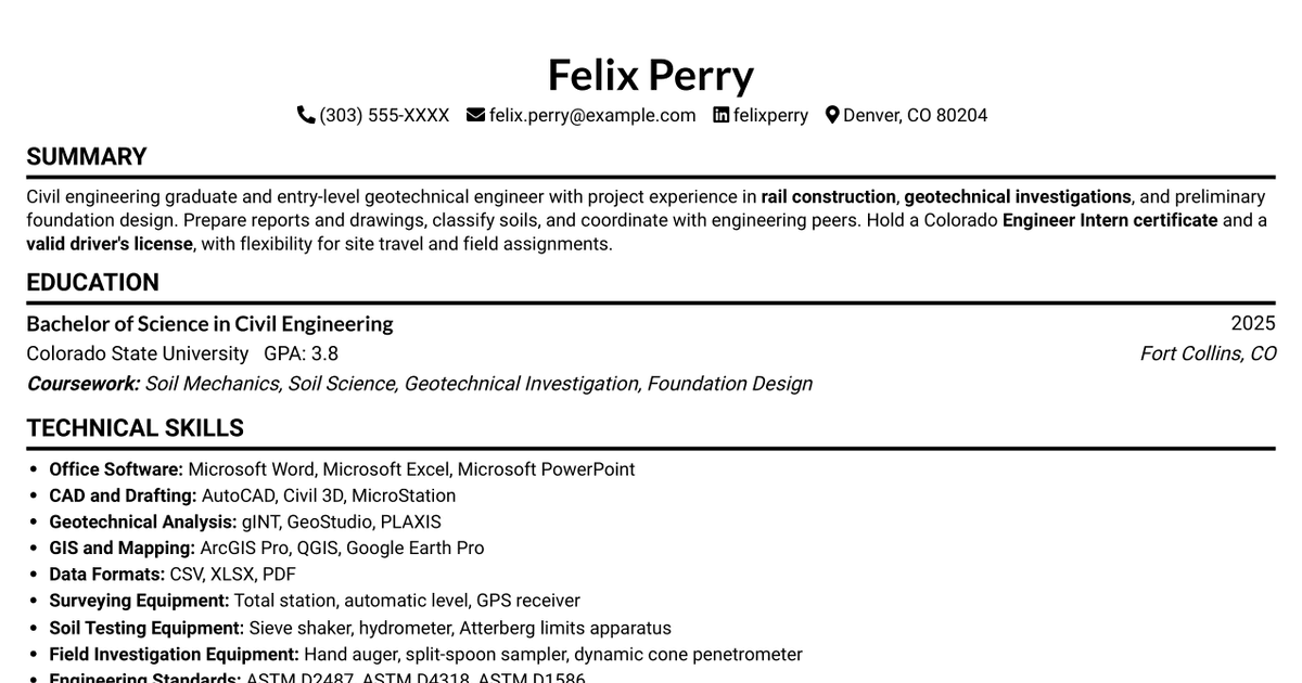7 Entry-Level Geotechnical Engineer - Rail Resume Templates with Example