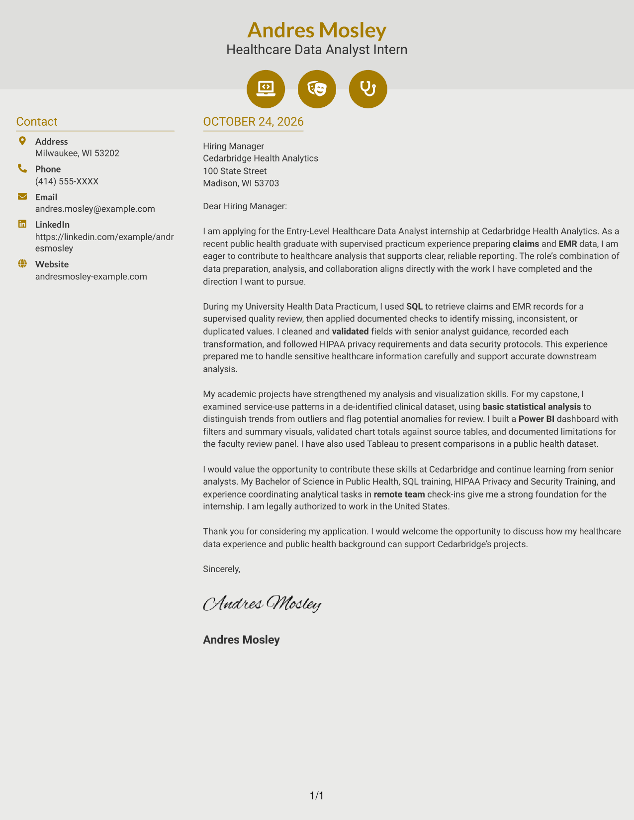 Cover letter example — page 1