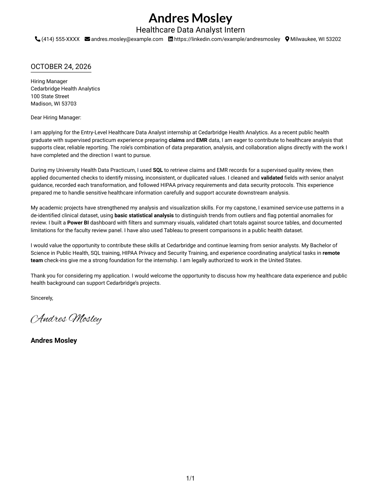 Cover letter example — page 1
