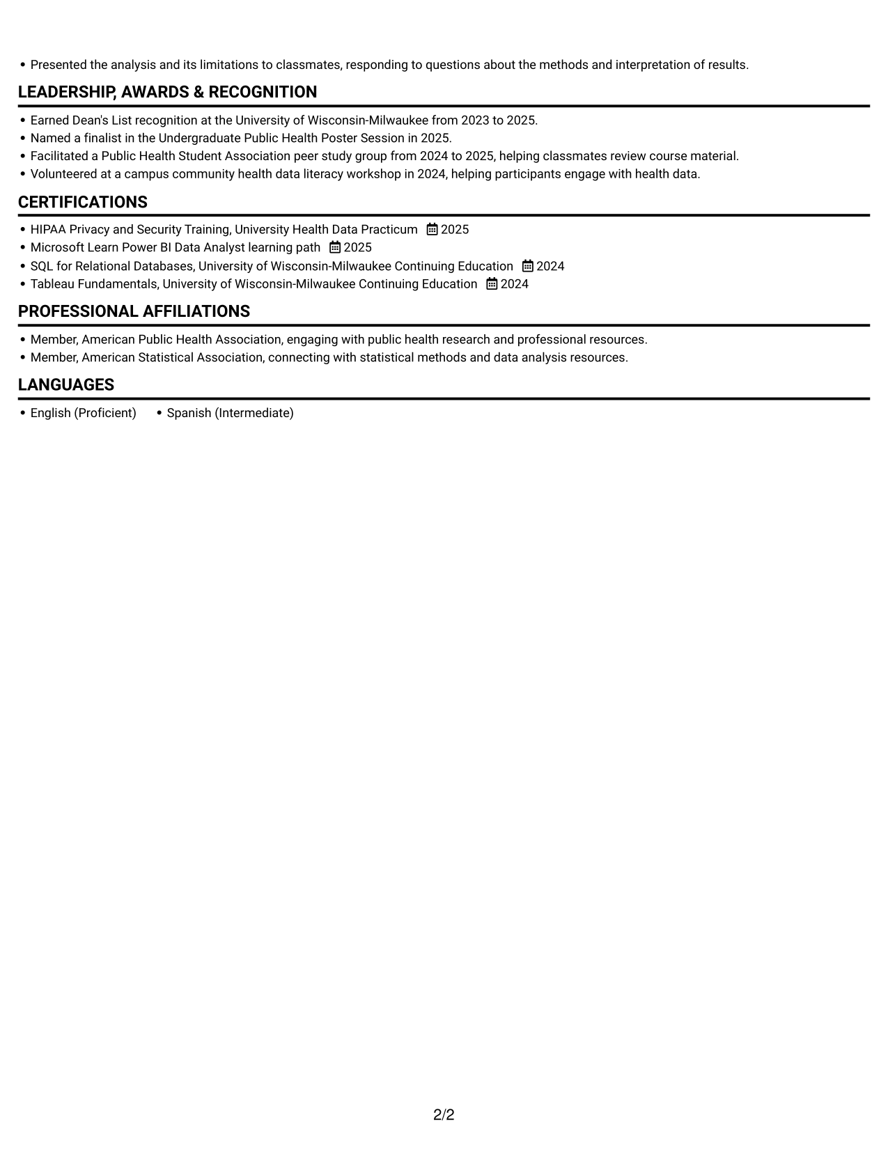 Resume example — page 2