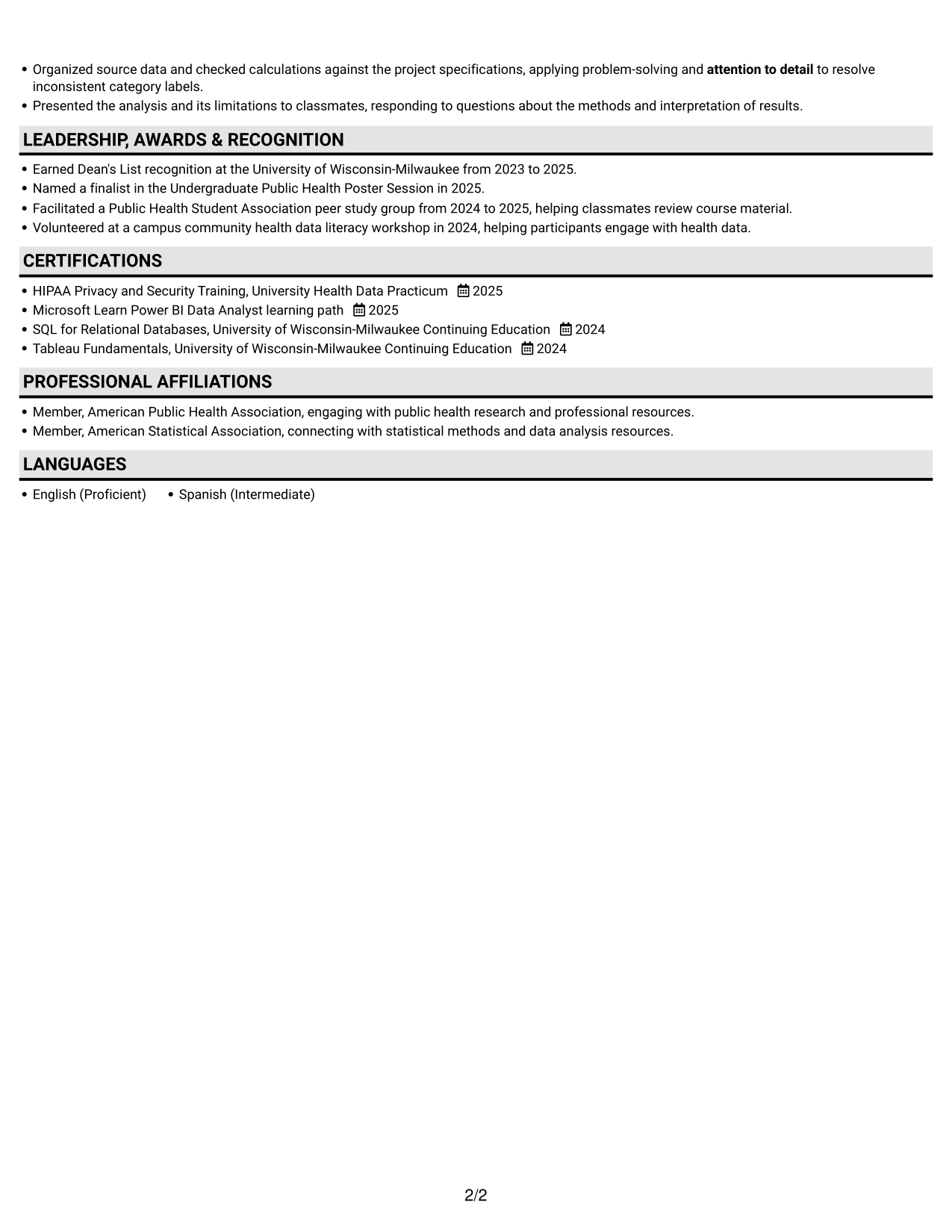 Resume example — page 2