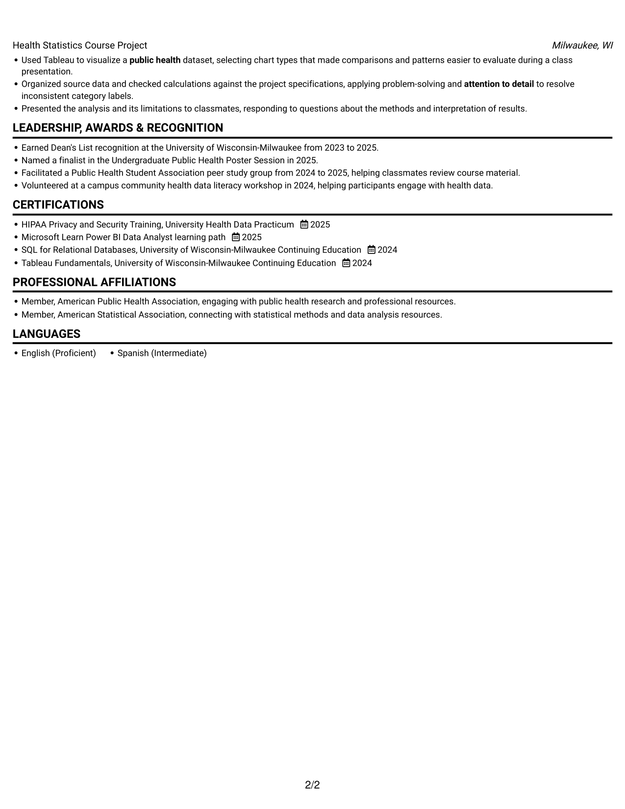 Resume example — page 2