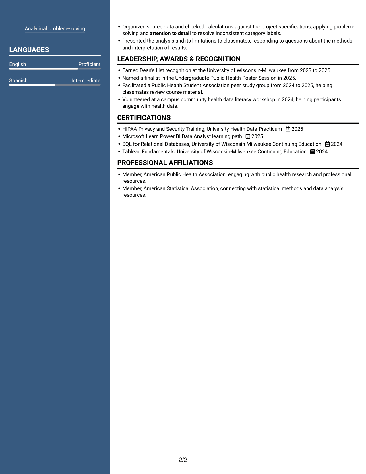 Resume example — page 2