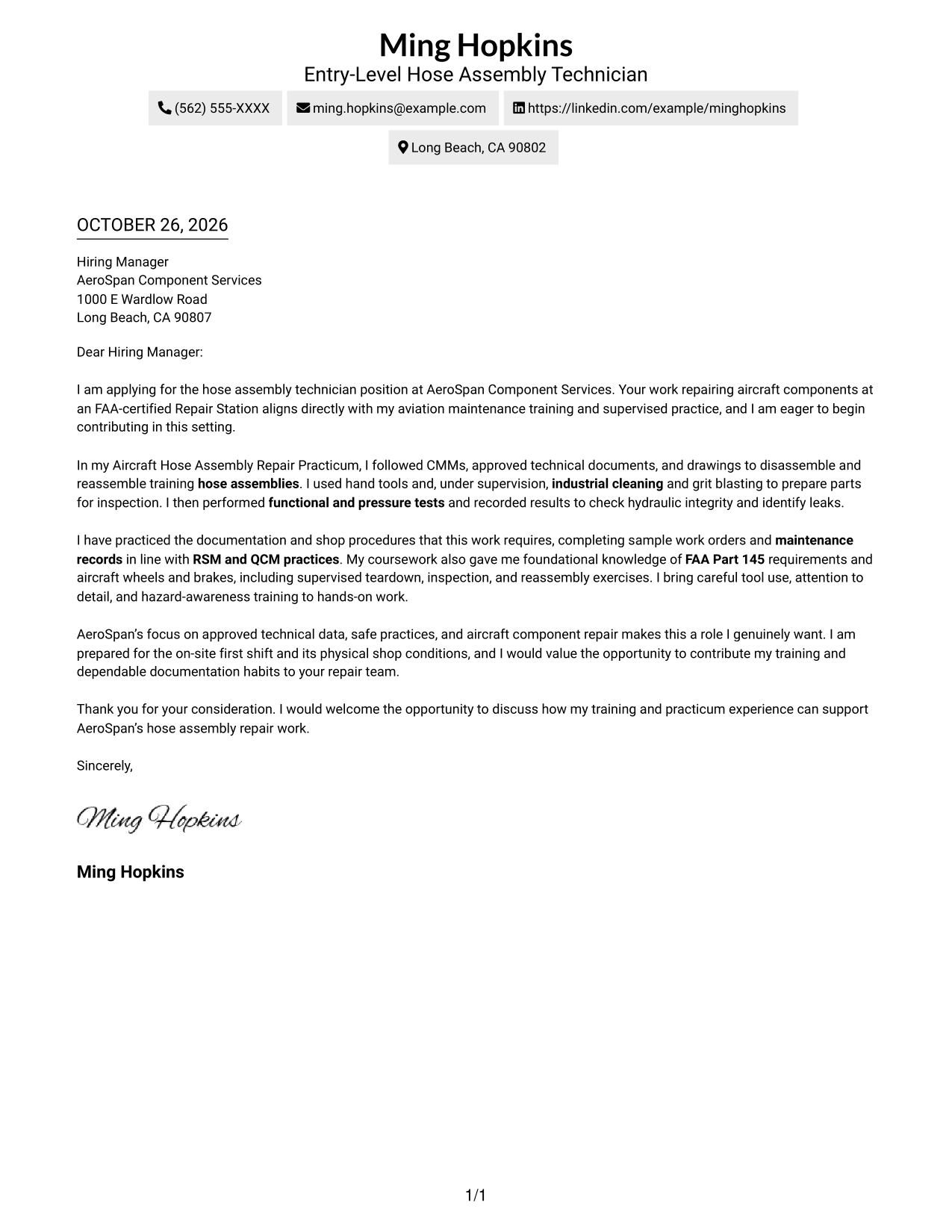 Cover letter example — page 1