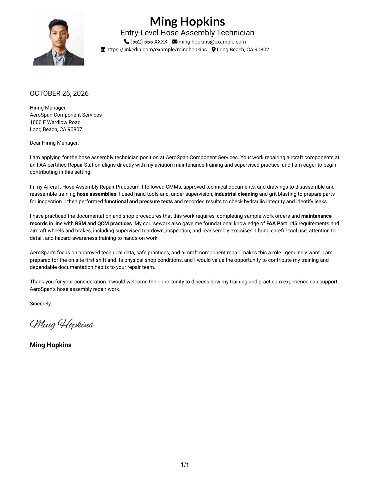 Cover letter example — page 1