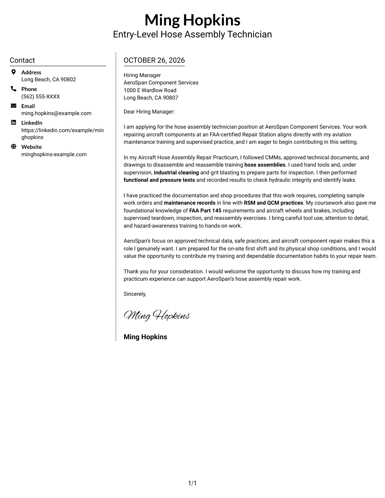 Cover letter example — page 1