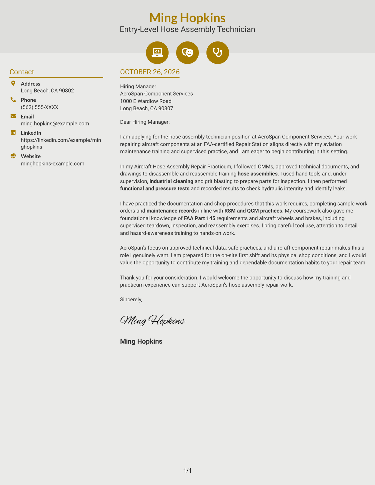 Cover letter example — page 1