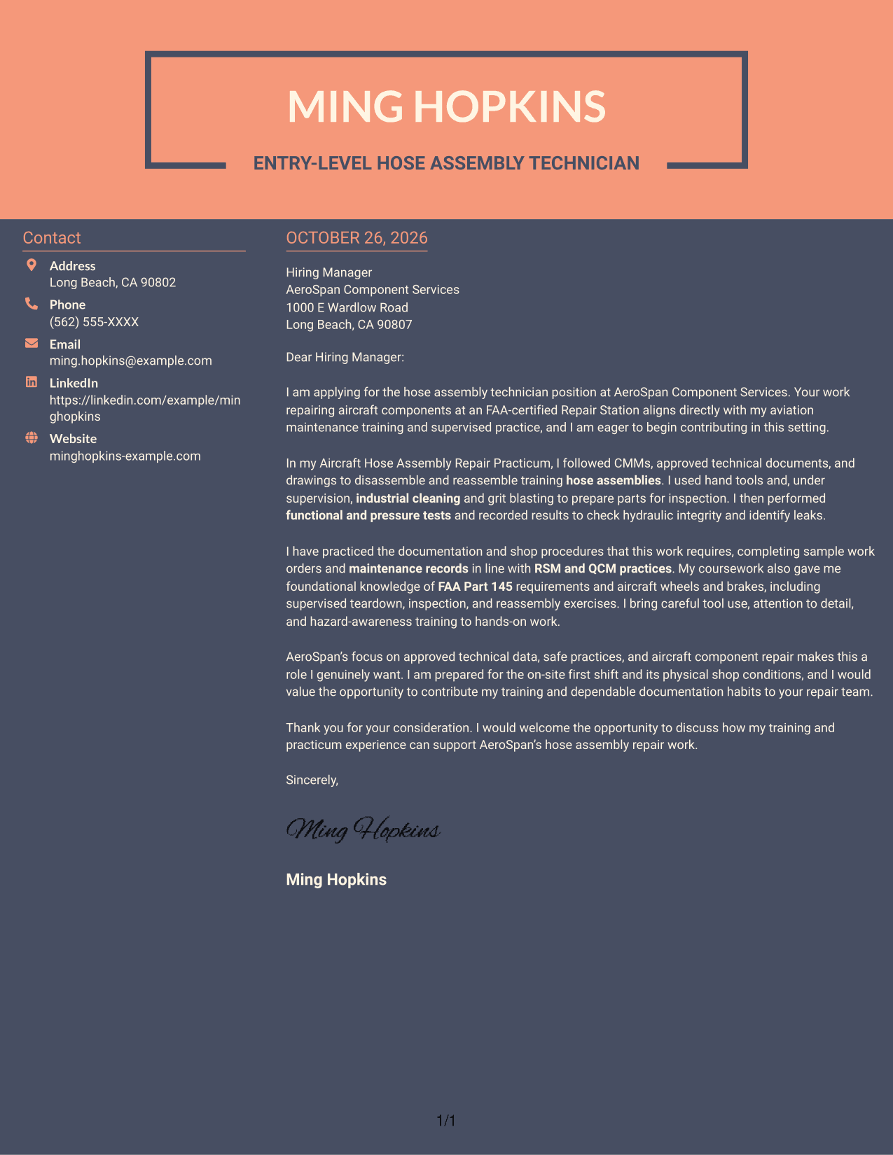 Cover letter example — page 1