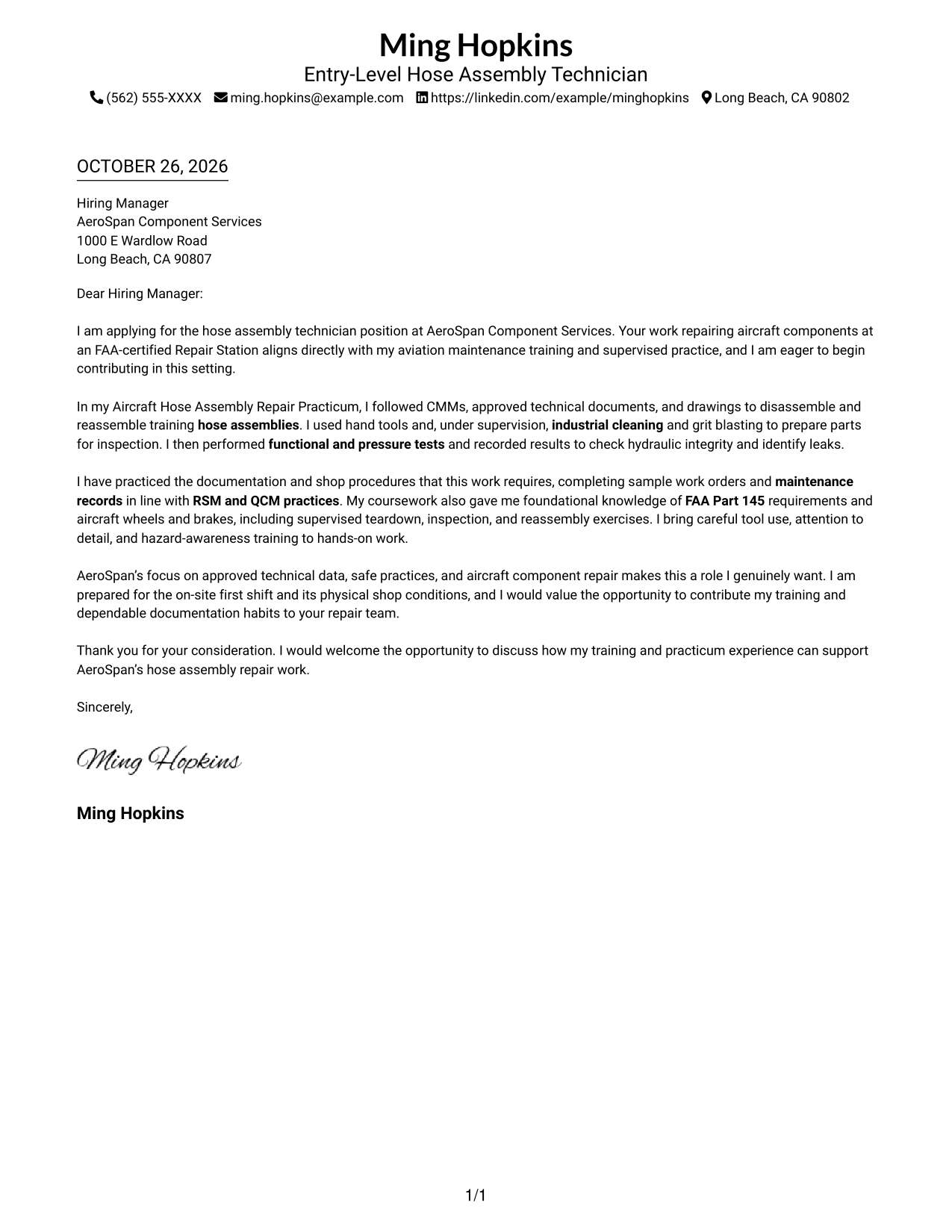Cover letter example — page 1
