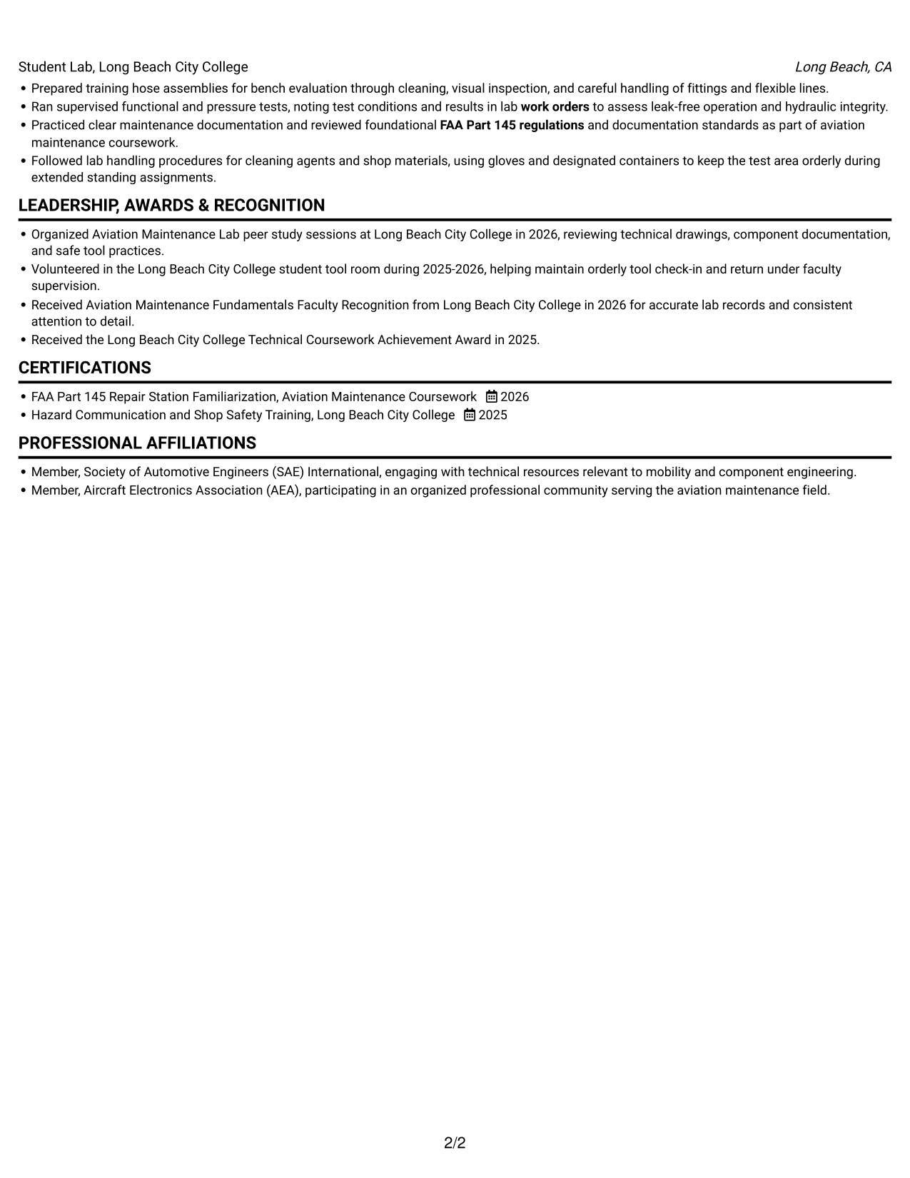 Resume example — page 2