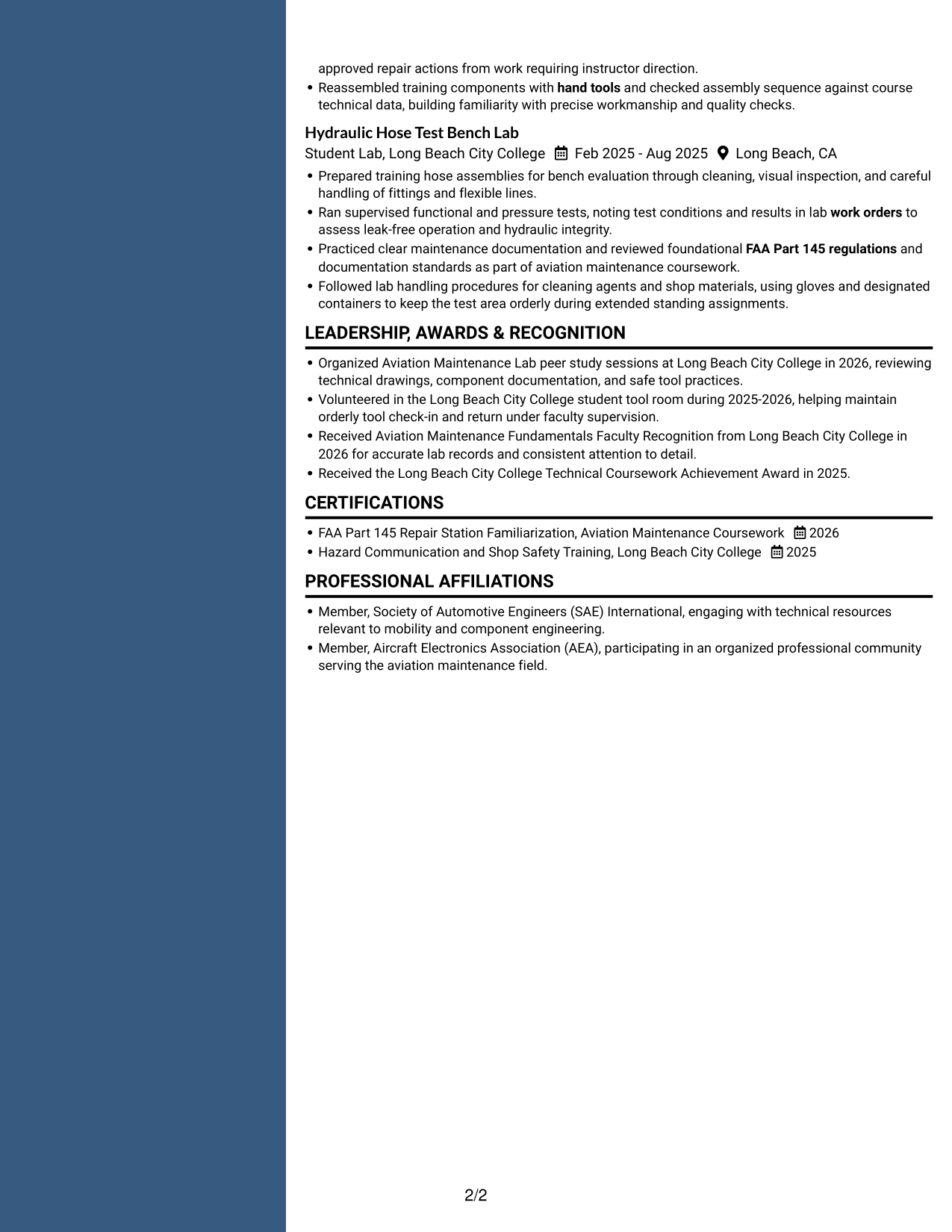 Resume example — page 2
