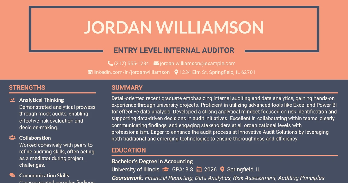 33 Entry Level Internal Auditor Resume Templates with Example 2026 (ATS-Optimized)