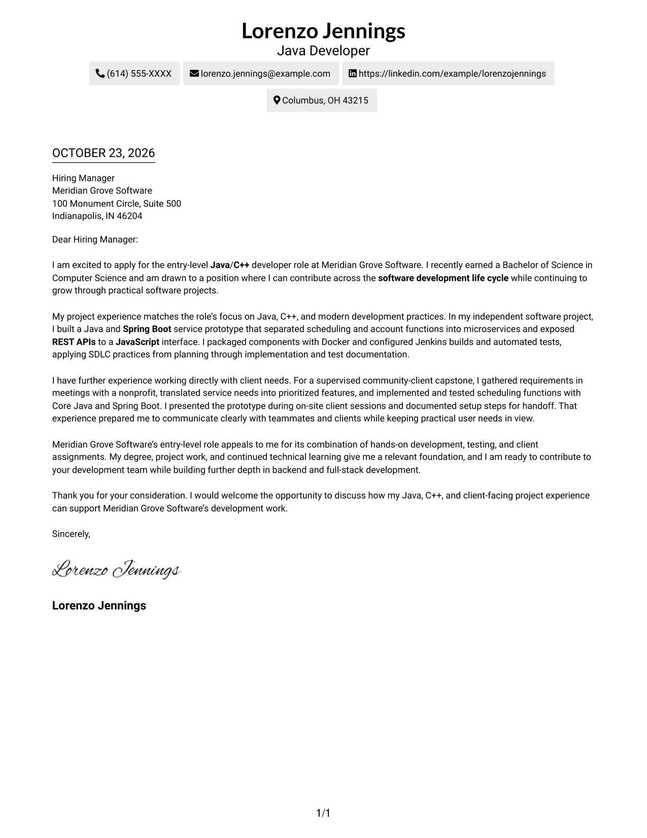 Cover letter example — page 1
