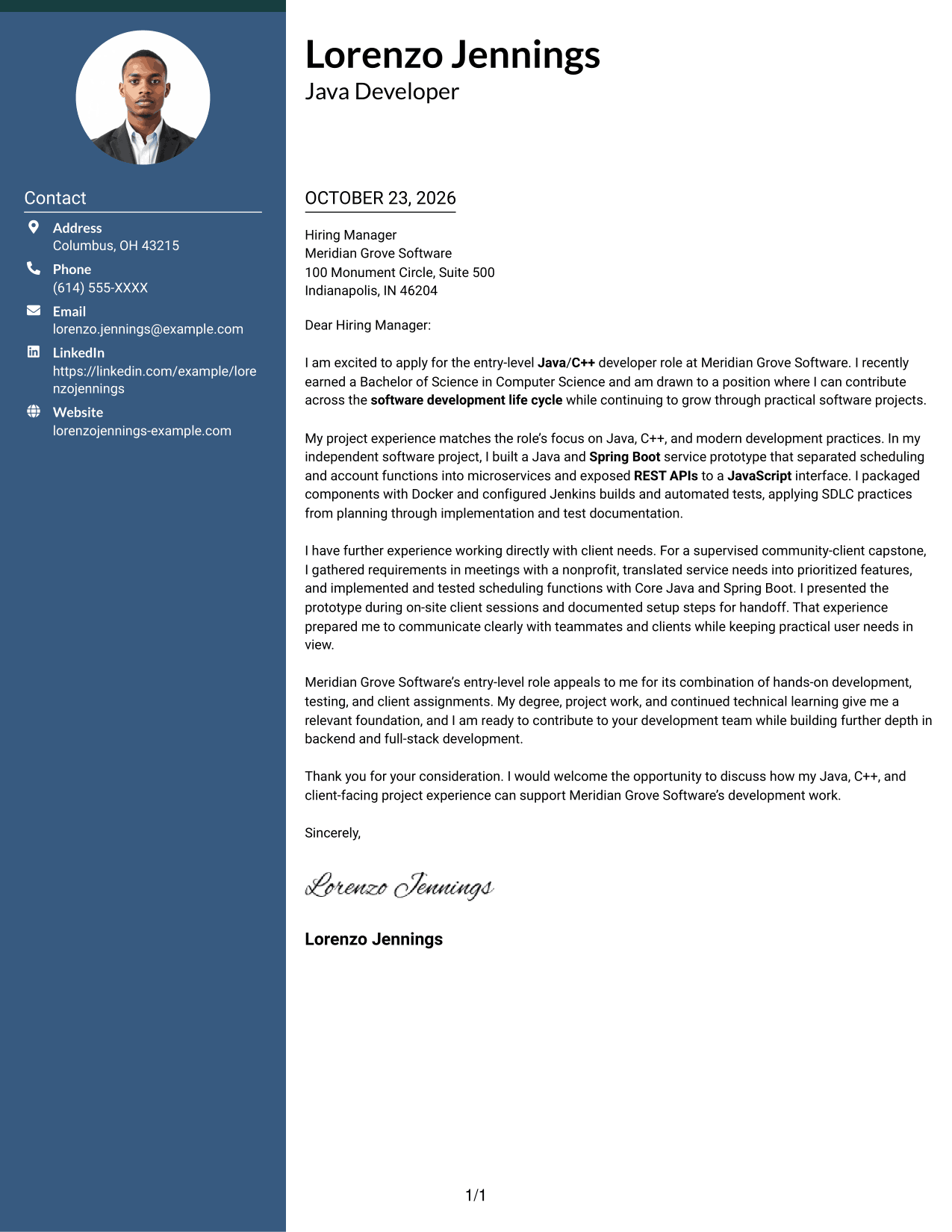 Cover letter example — page 1