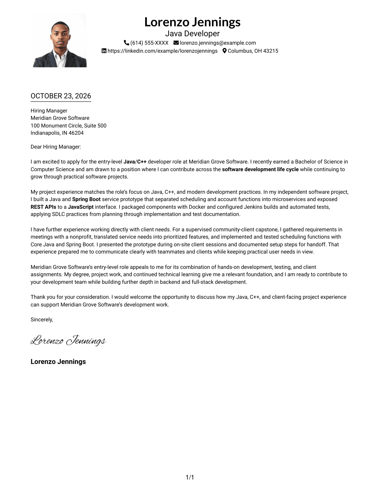 Cover letter example — page 1