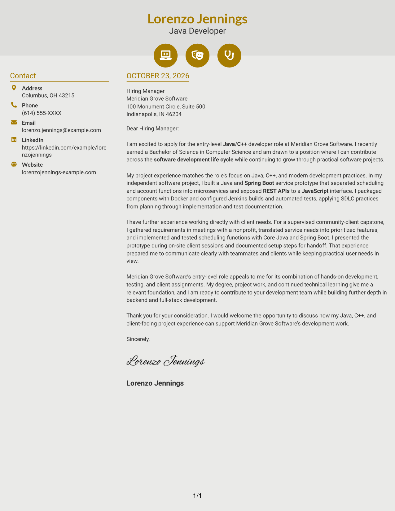 Cover letter example — page 1