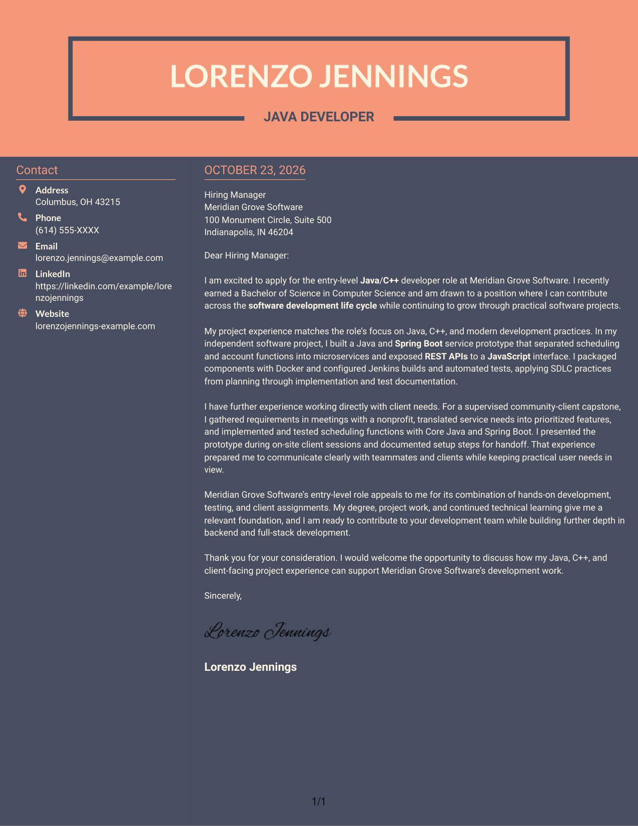 Cover letter example — page 1