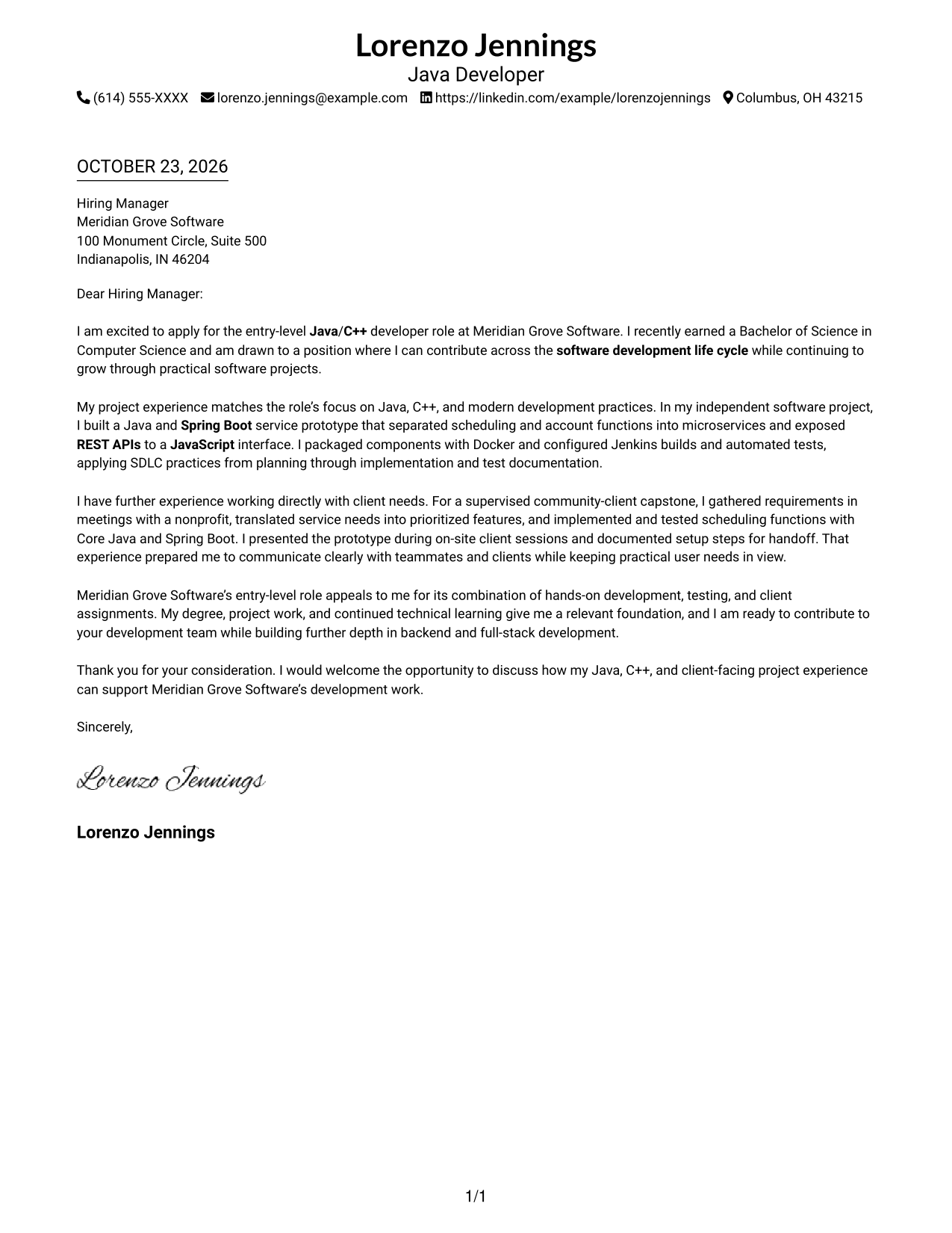 Cover letter example — page 1