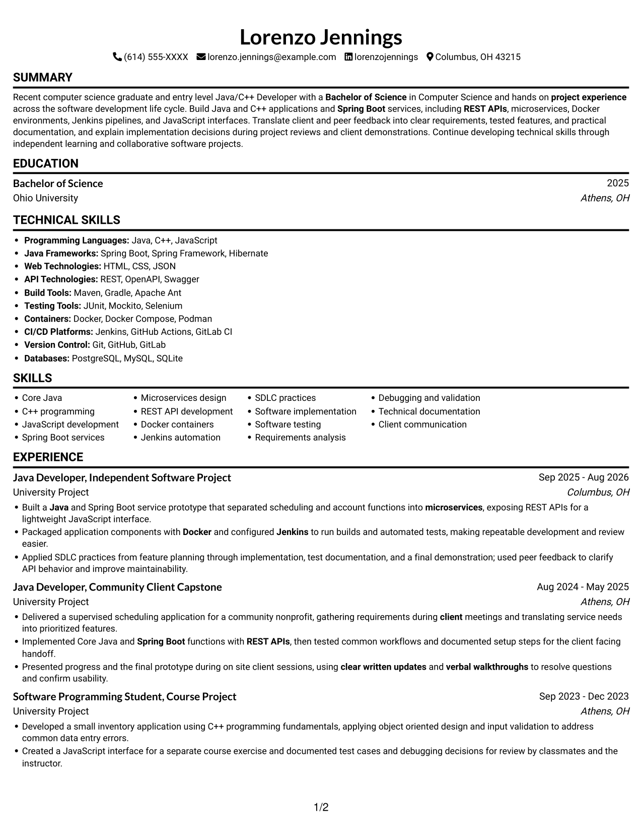Resume example — page 1
