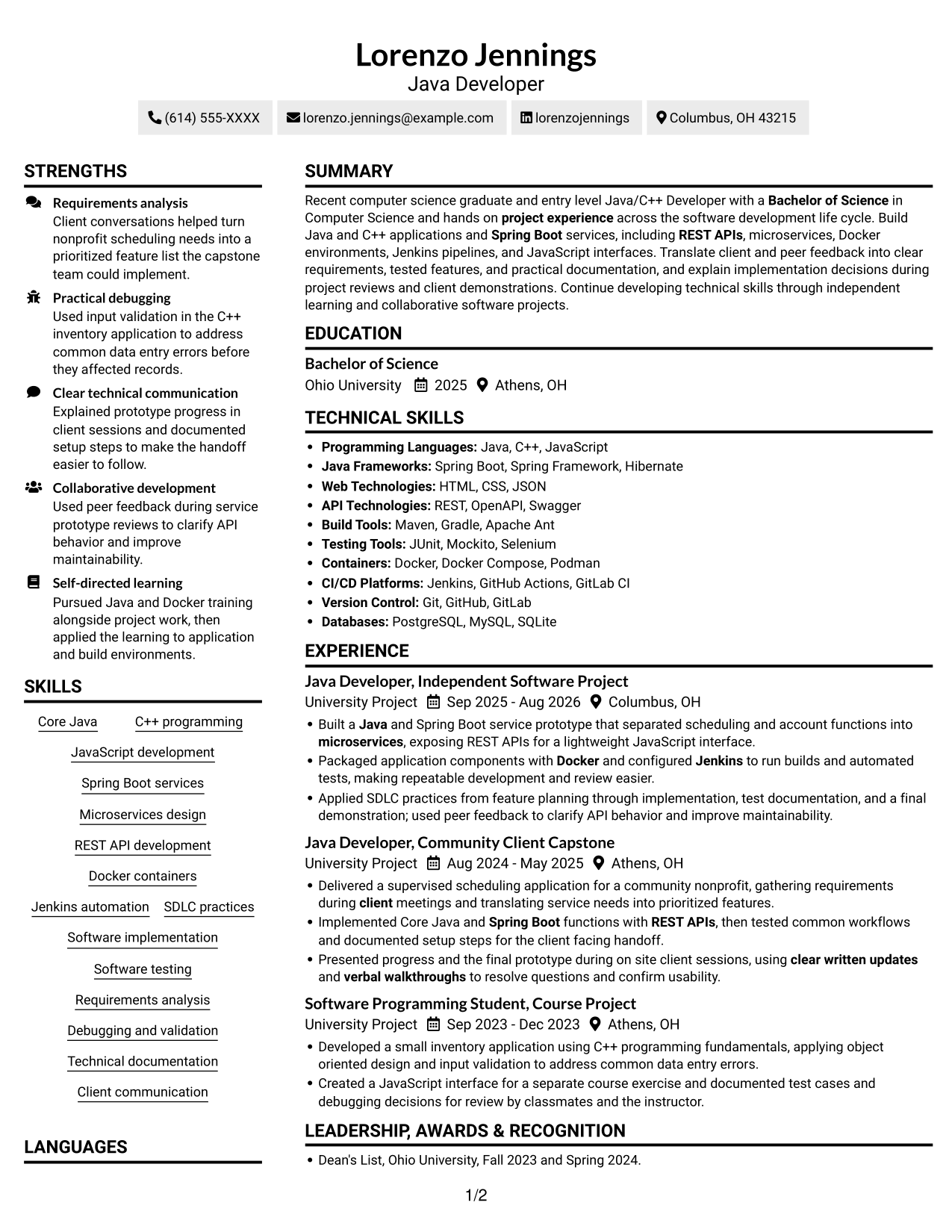 Resume example — page 1