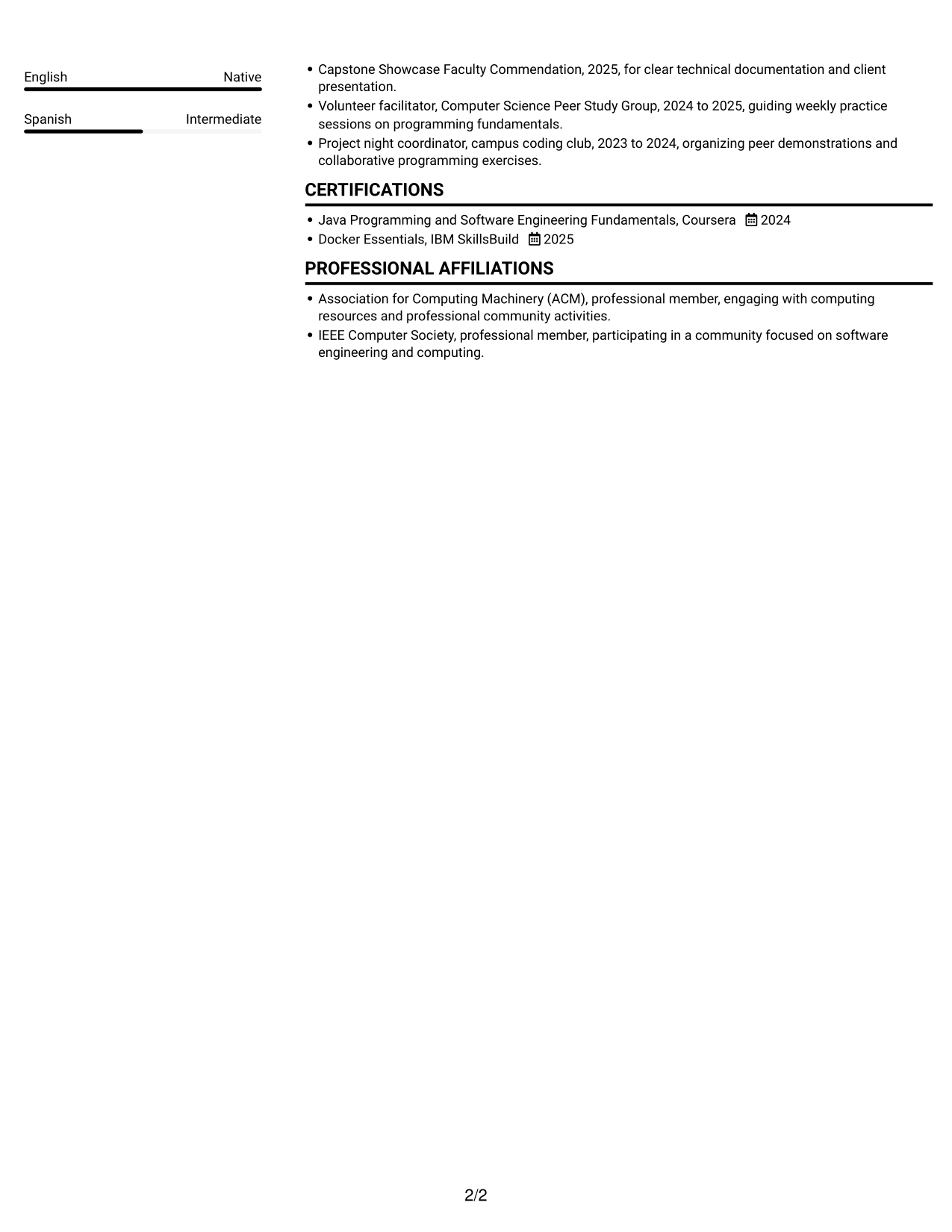 Resume example — page 2