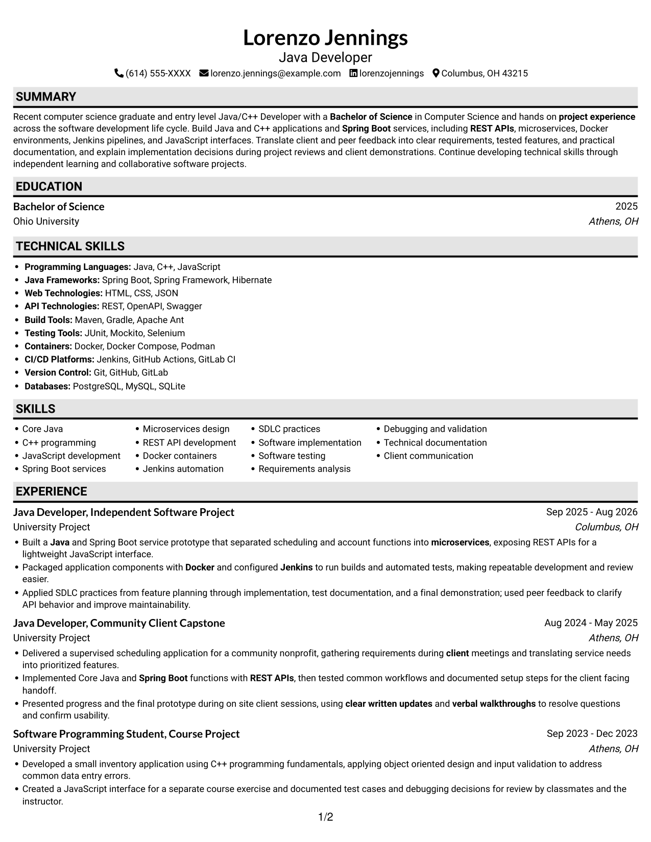 Resume example — page 1