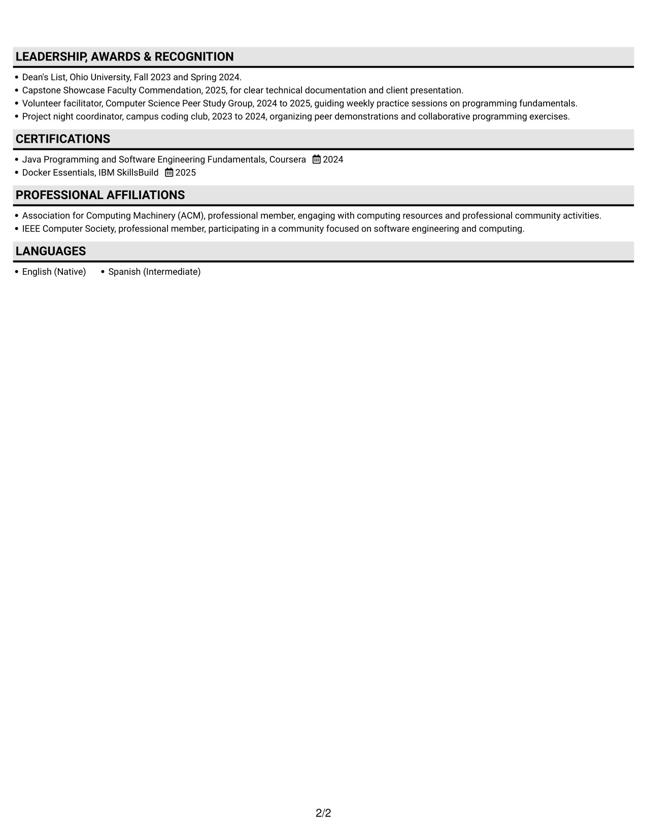 Resume example — page 2