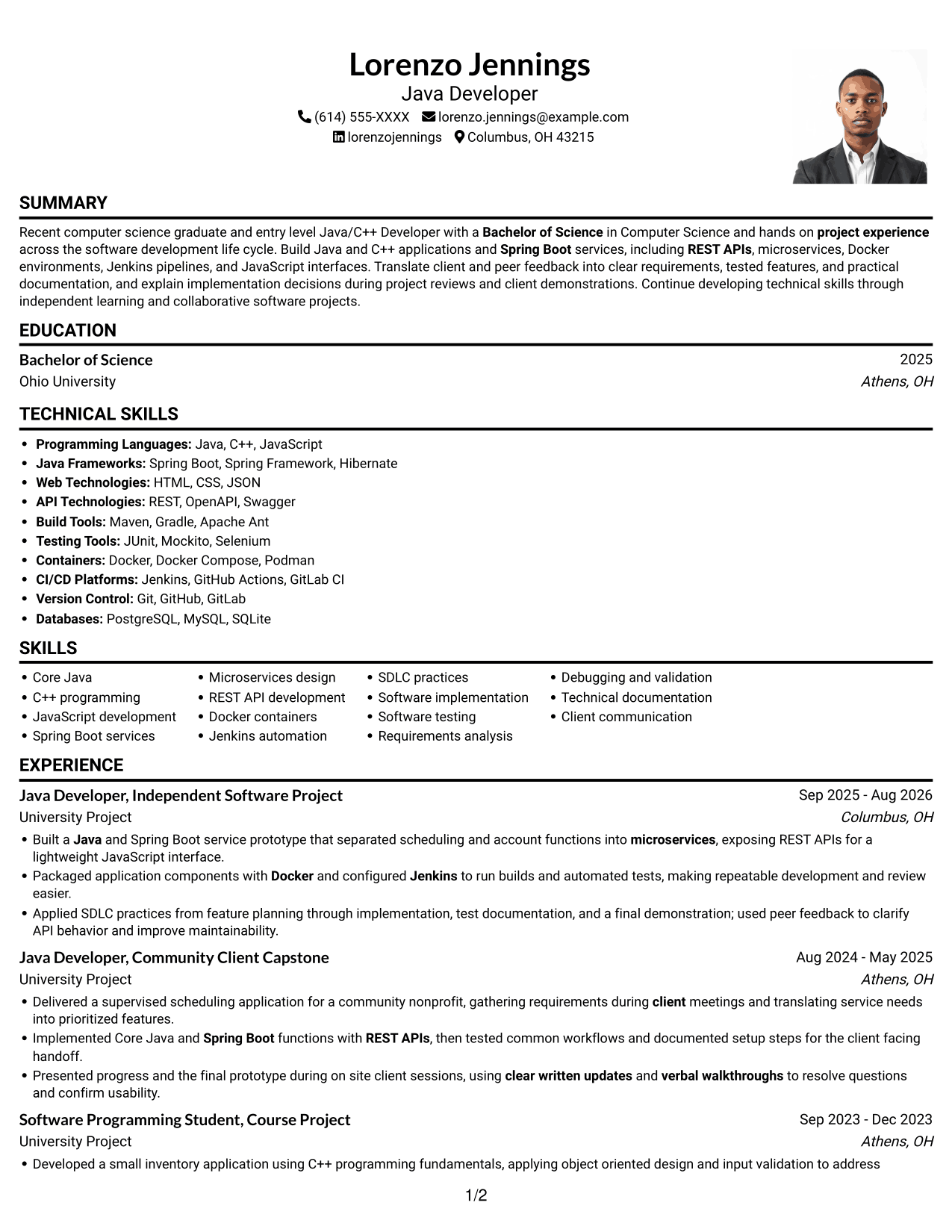 Resume example — page 1