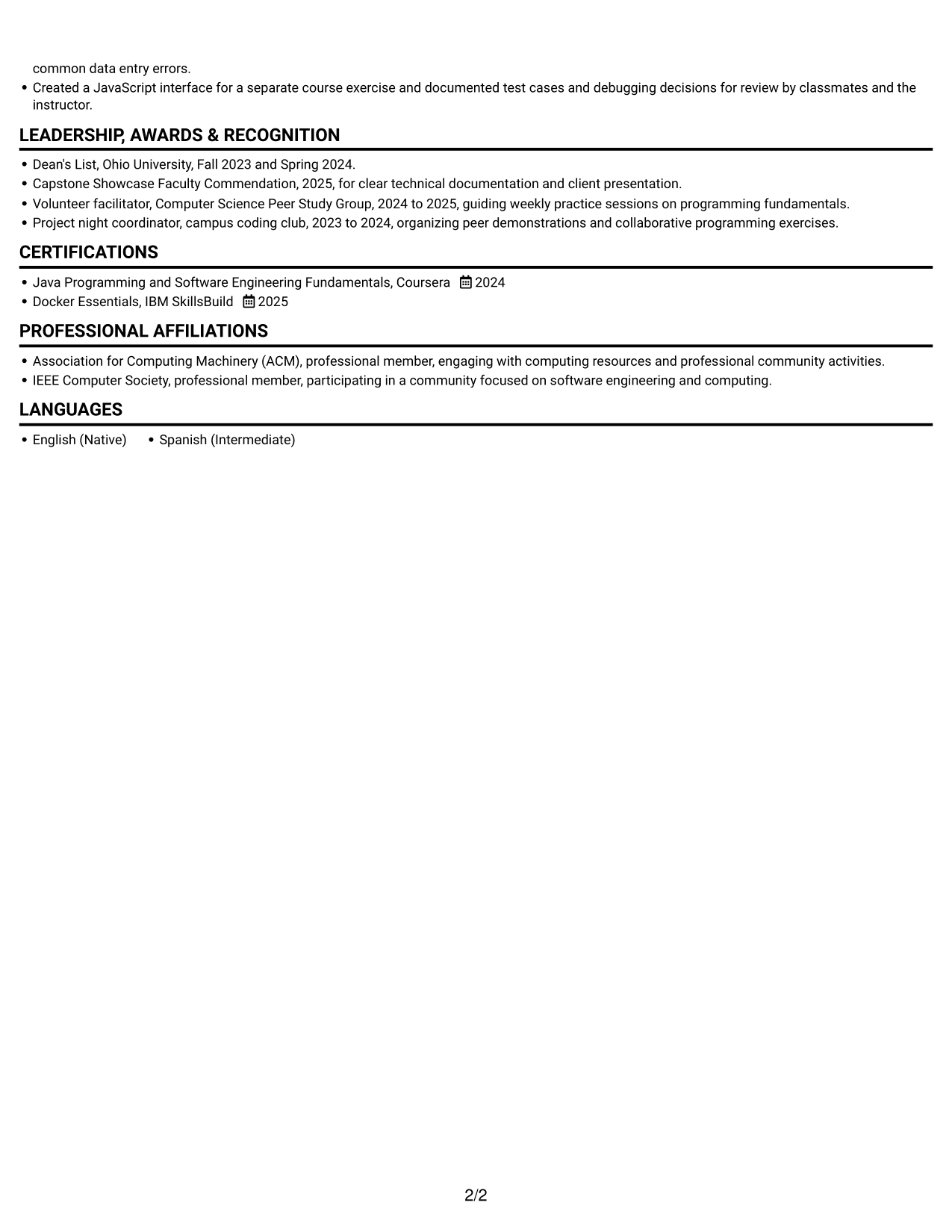 Resume example — page 2
