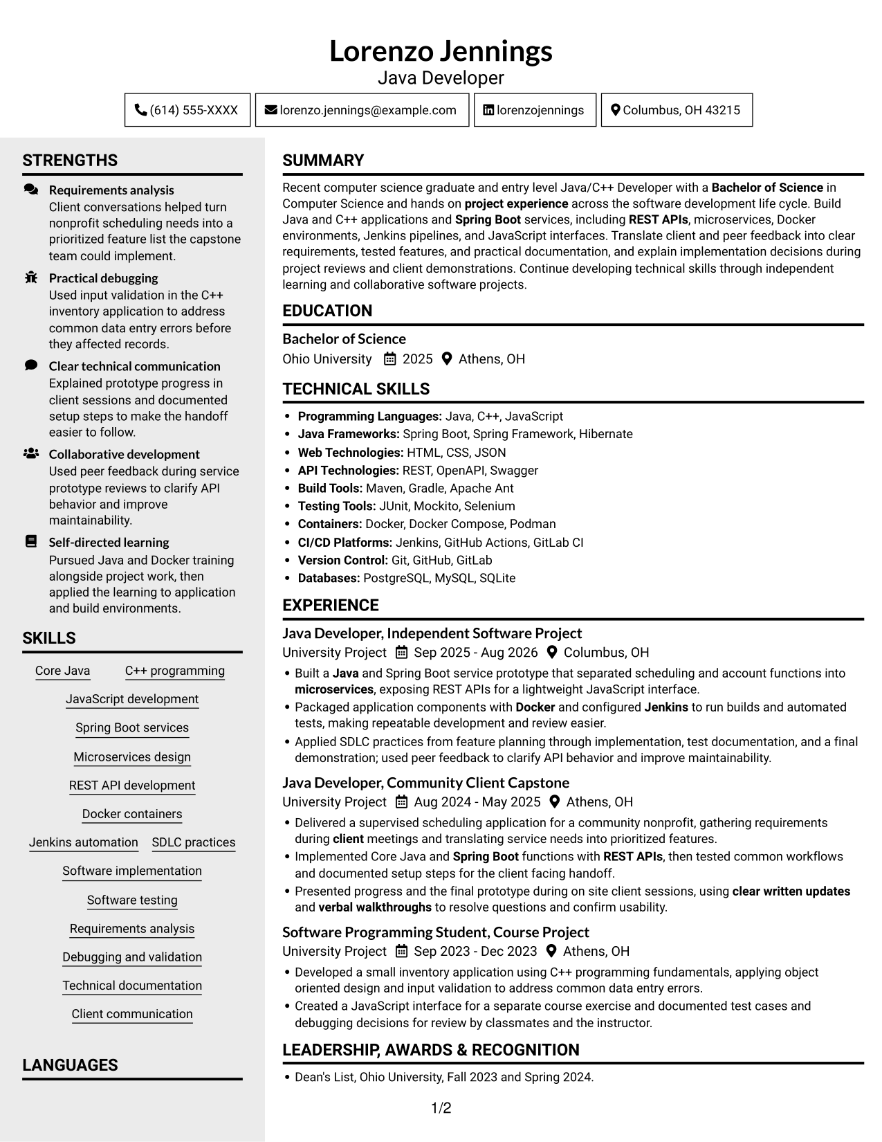 Resume example — page 1