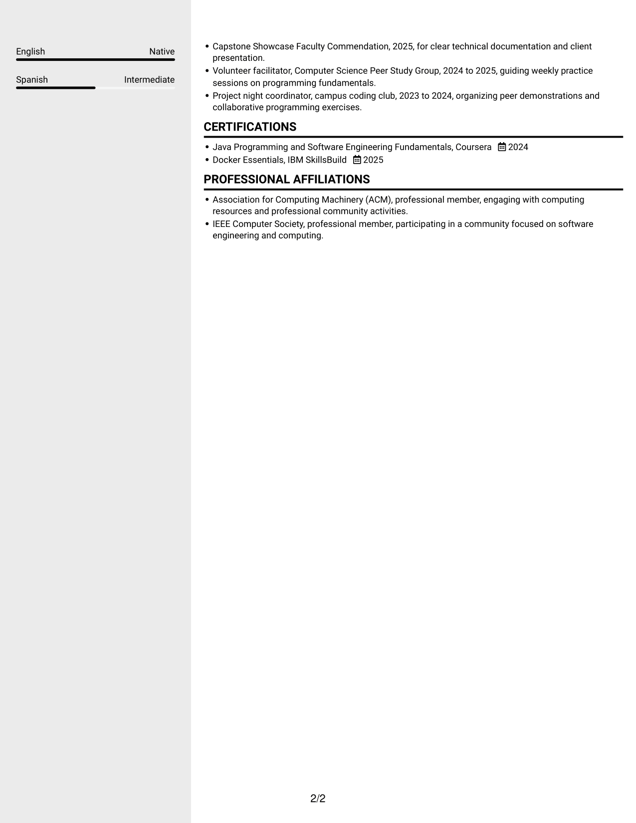 Resume example — page 2
