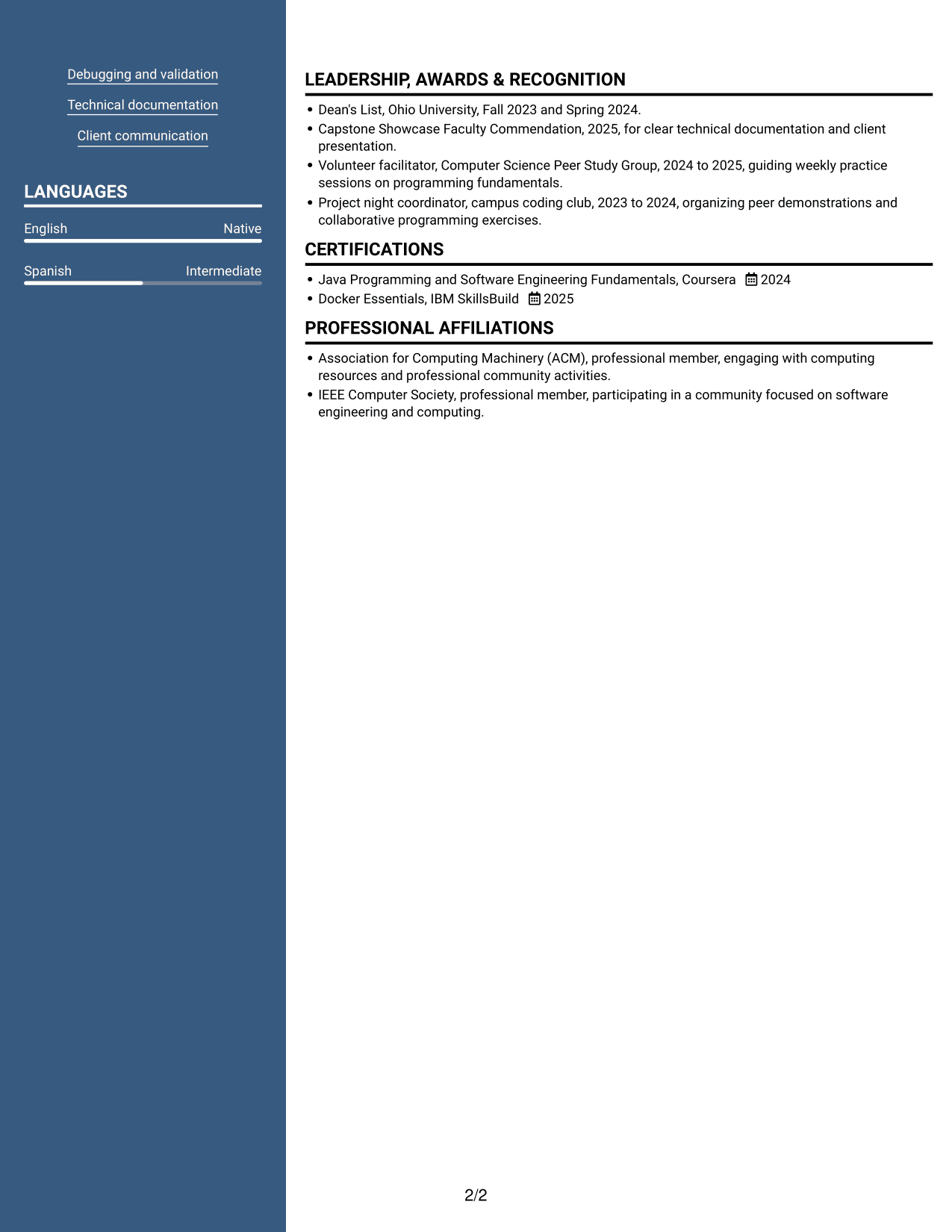 Resume example — page 2