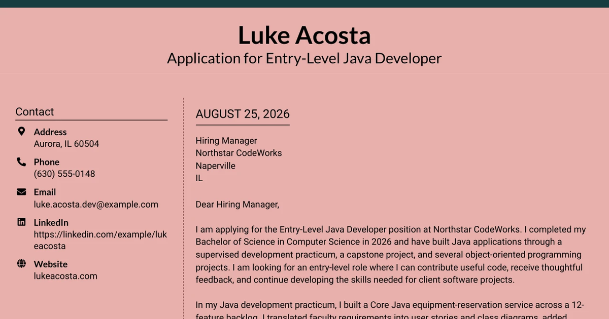 30+ Entry Level Java Developer Cover Letter Templates with Example 2026